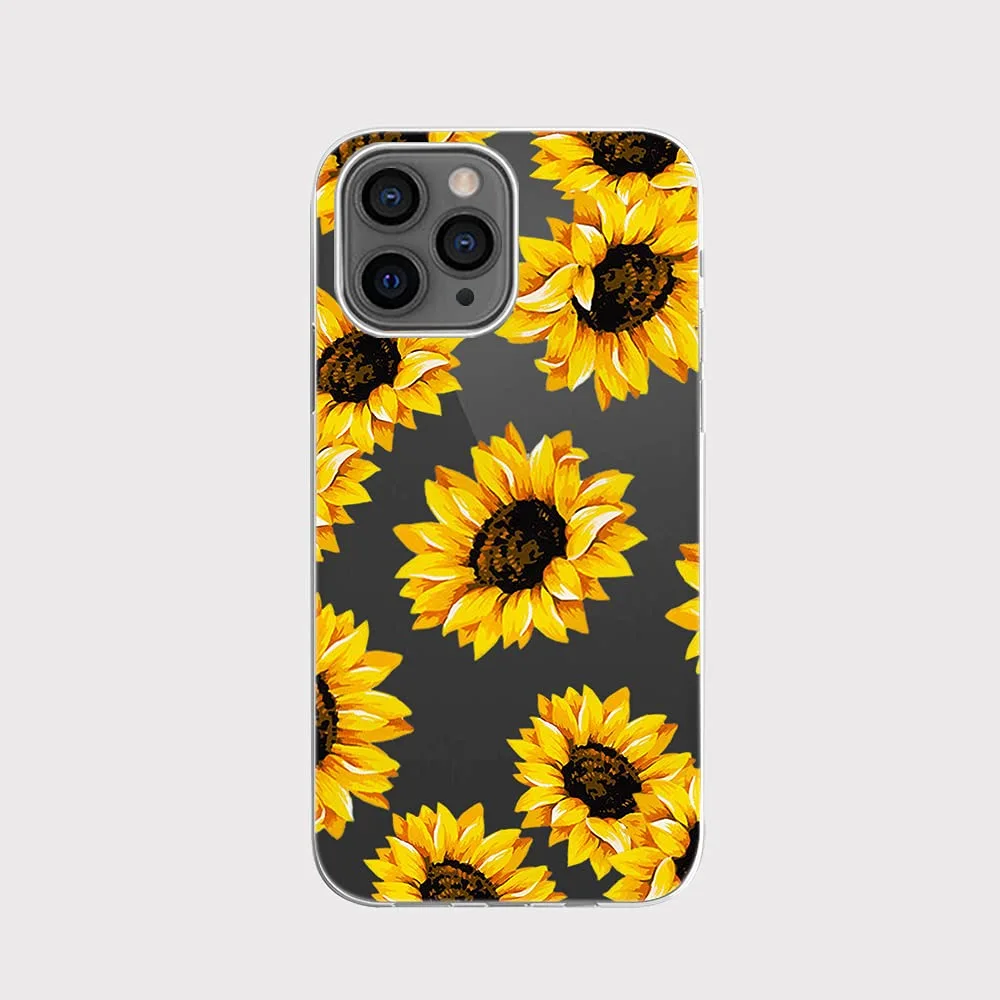 Blingy's for iPhone 13 Pro Case (6.1 inch), Cute Sunflower Pattern Lovely Flower Style Transparent Soft TPU Protective Clear Case (Sunflowers)