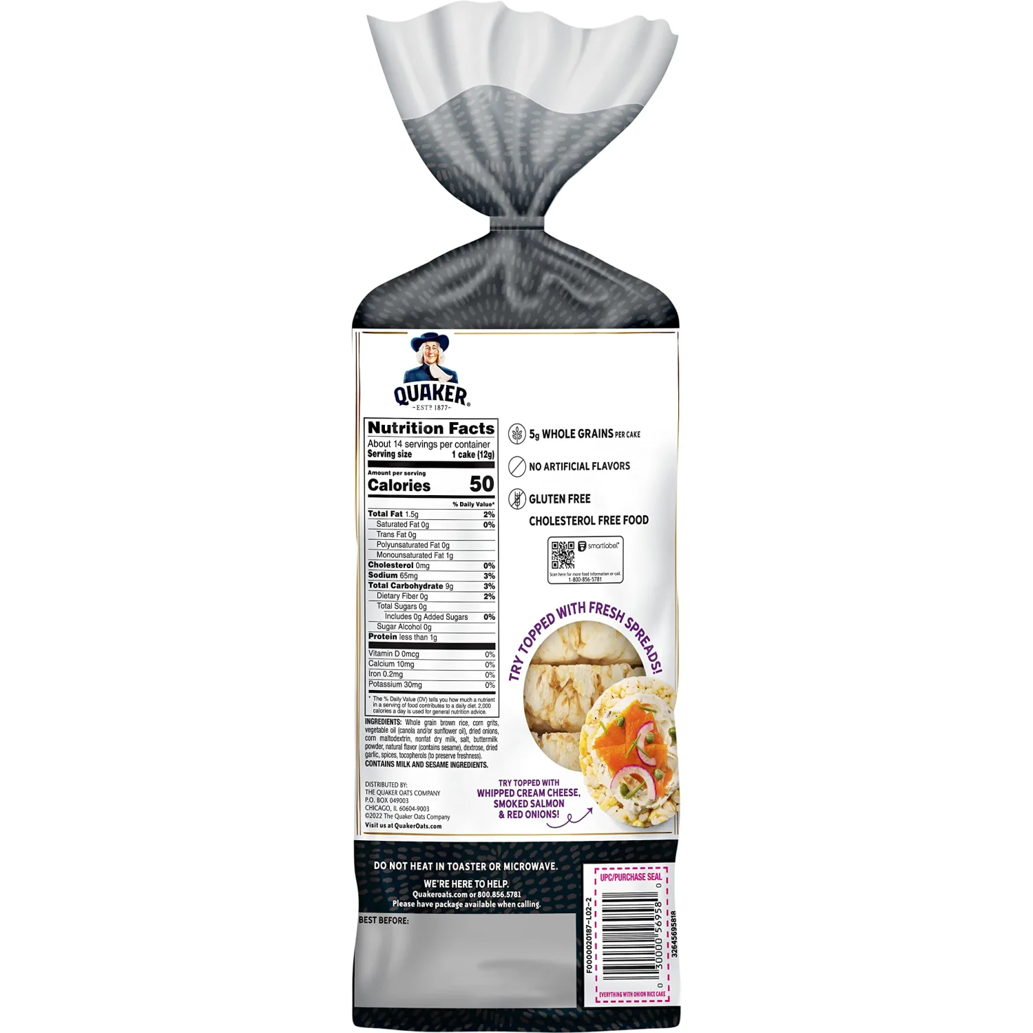 Quaker Rice Cakes, Everything Bagel, 5.9 Ounce Bag