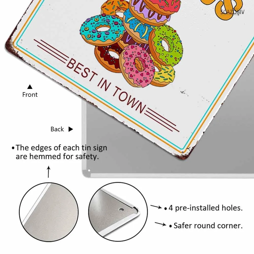 Sweet And Delicious Donuts Sign Decor Iron Poster Painting Tin Sign Vintage Wall Decor For Cafe Bar Pub Home Beer Decoration Crafts (8x8 Inch)