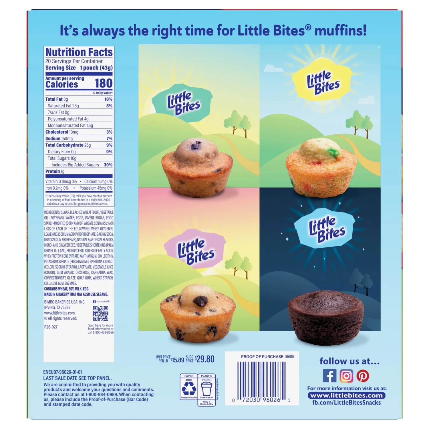 (Value Pack) Little Bites Party Cake Muffins, 20 individual packs, (1.5 oz each), Cake and Sprinkles Mini Muffins, 30 oz Multipack