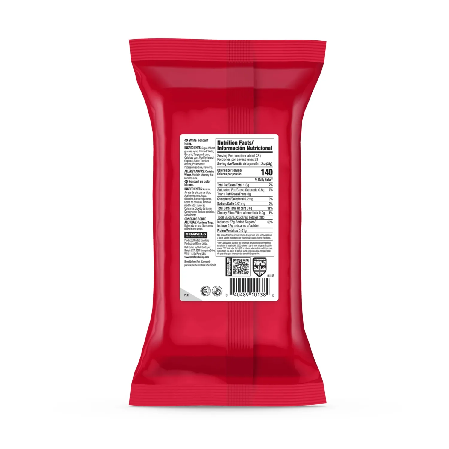 Renshaw White Fondant Icing for Cake Decorating - Ready to Roll, Edible Fondant for Cupcakes, Cookies, & Cake Decoration, Smooth & Easy to Use, Kosher, Light Vanilla Flavor - 2.2 lbs
