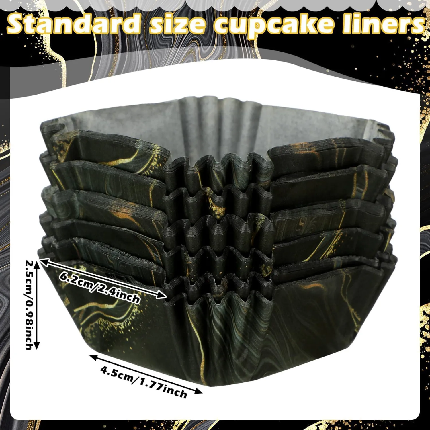 Tanlade 350 Pcs Square Mini Cupcake Liners Disposable Brownie Baking Pan Liners 1.77 Inch Paper Baking Cup for Cup and Cupcakes Party Supplies for Weddings Birthdays Bridal Showers(Black Marble)
