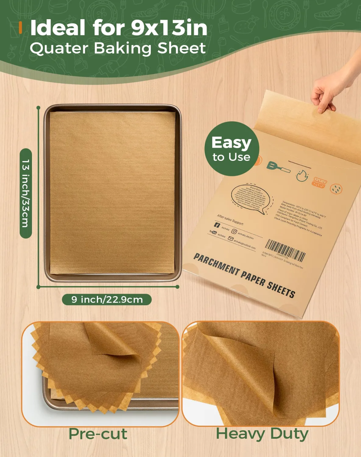9x13 Unbleached Parchment Paper Sheets for Baking, 100Pcs Precut Brown Parchment Paper, Heavy Duty Non-Stick Baking Paper for Grilling, Steaming, Wrapping, Oven, Air Fryer, Easter Holiday
