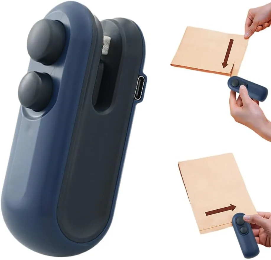 Mini Bag Sealer, 2 in 1 Portable Handheld Vacuum Food Storage Sealer Portable Bag Sealer Heat Seal, Vacuum Food Sealer Bag Sealing Machine for Plastic Bags Snack Bags (Blue)