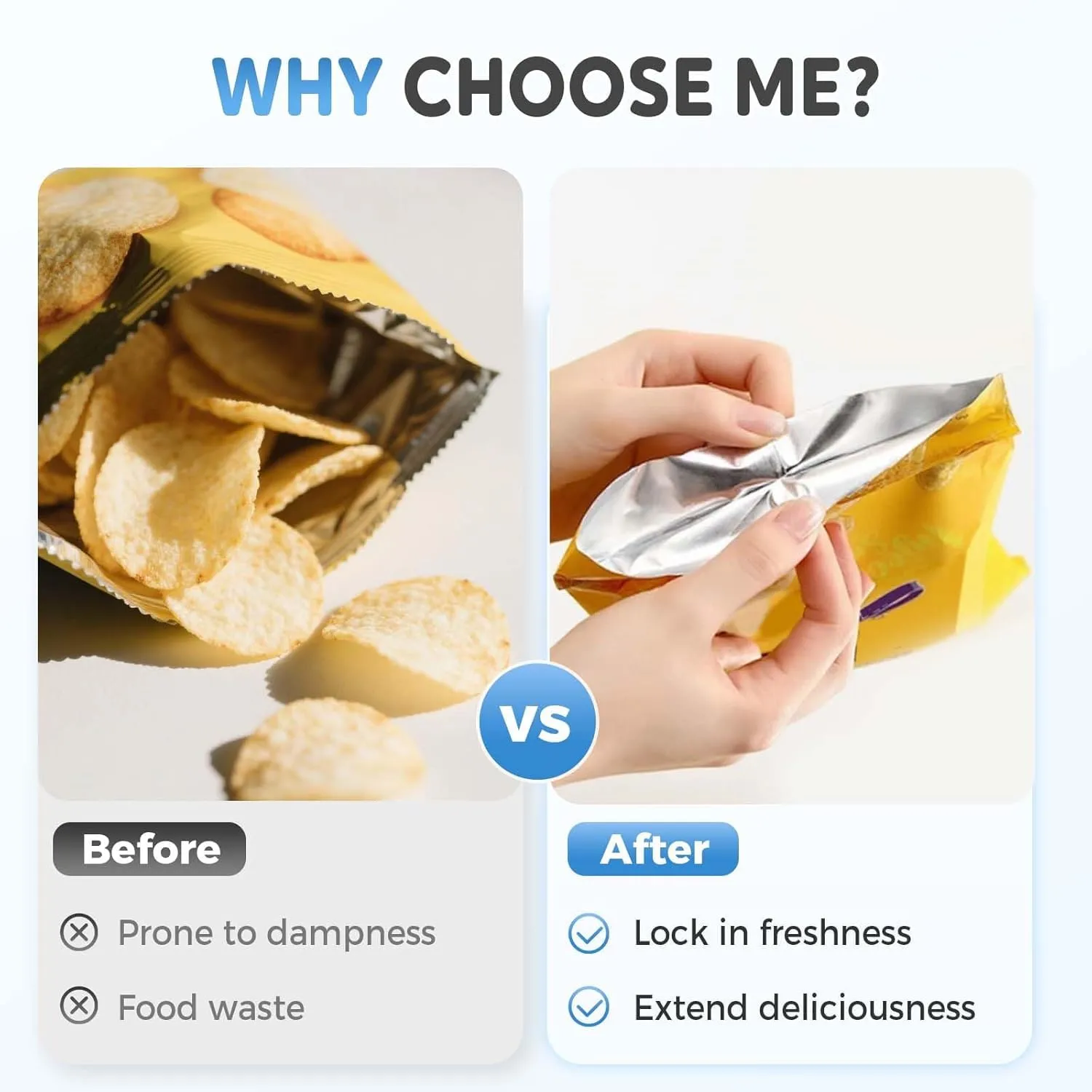 Mini Bag Sealer, 2 in 1 Portable Handheld Vacuum Food Storage Sealer Portable Bag Sealer Heat Seal, Vacuum Food Sealer Bag Sealing Machine for Plastic Bags Snack Bags (Blue)