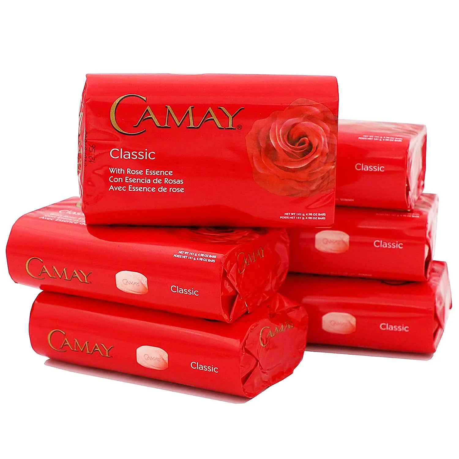 Camay Classic Bar Soap, Rose Essence, 4.98 Oz Each Soap, 6 Bar Soaps.