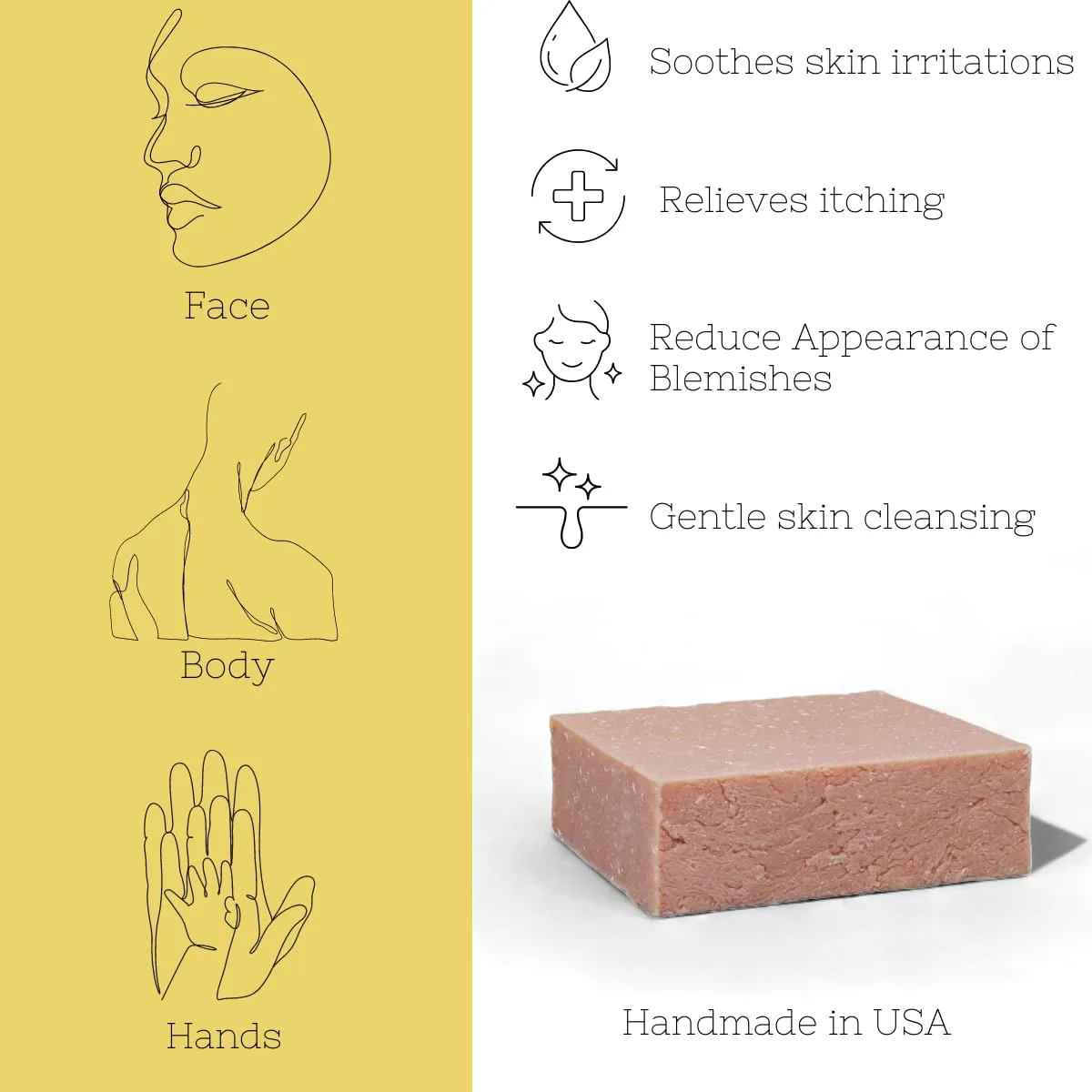 Yellow Bird Handmade Natural Calamine Bar Soap - Organic Cleanser For Bath, Face, and Body.
