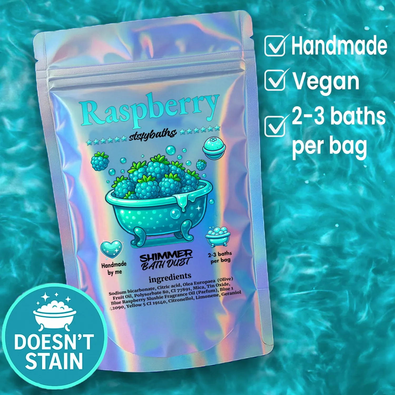 Raspberry Shimmer Bath Bomb in A Bag - Handmade Scented Bath Bombs for Women,Kids and Men - Bulk Bathbomb Fizzies Perfect for Boys and Girls All Ages (Small, Turquoise)