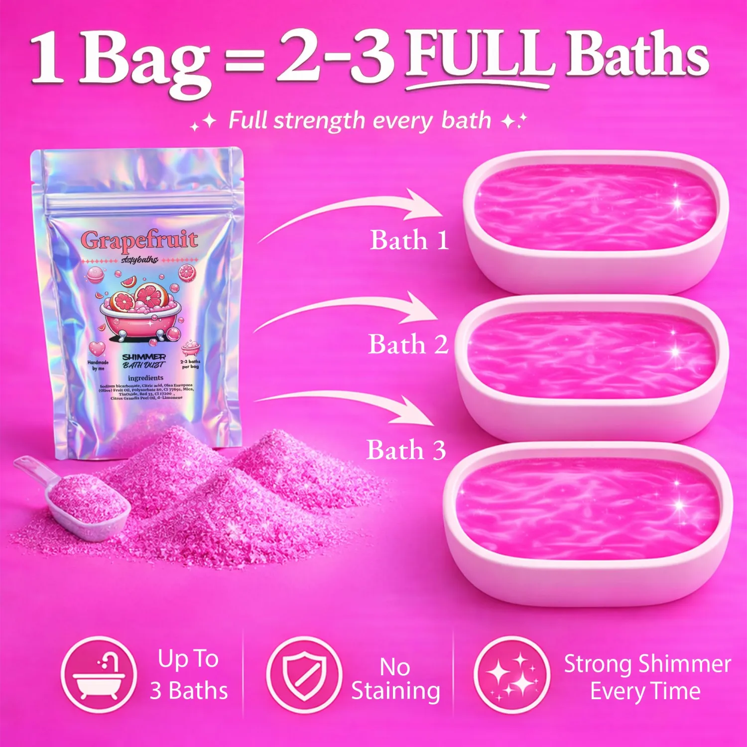 Pink Grapefruit Shimmer Bath Bomb in A Bag - Handmade Essential Oil Scented Bath Bombs for Women,Kids and Men - Bulk Bathbomb Fizzies Perfect for Boys and Girls All Ages (Small, Pink)