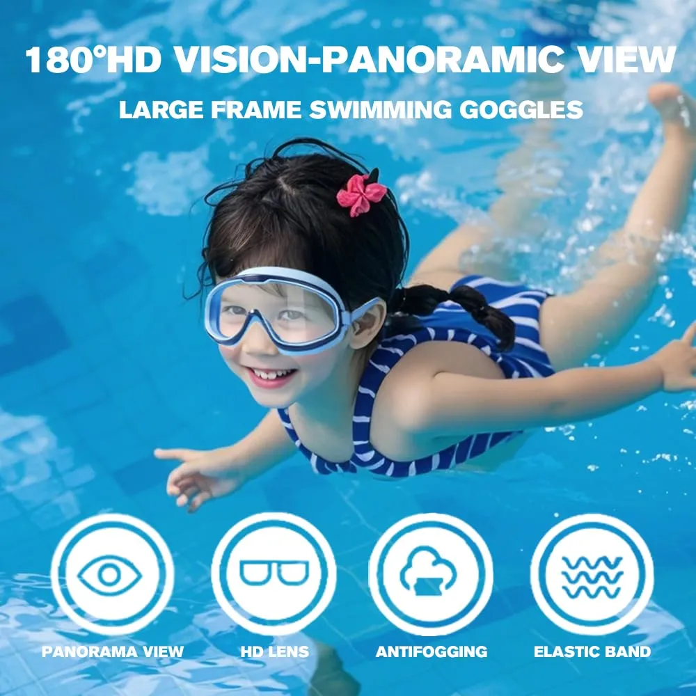 Children's Large Frame Waterproof and Anti-Fog Swimming Goggles, 2026 New Kids Swim Goggles for Kid Child 2-14