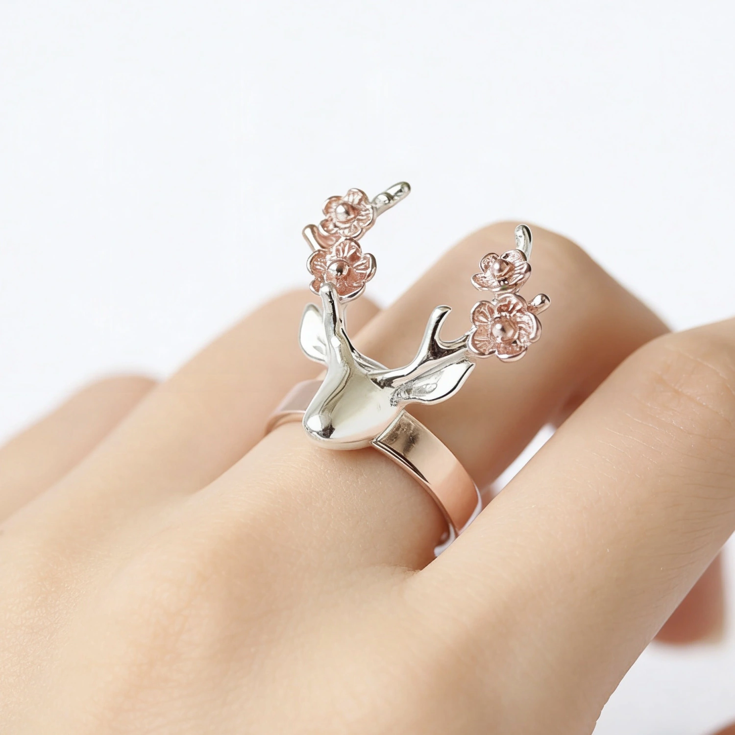 Copper-plated Two-tone Rose Gold Animal Deer Ring