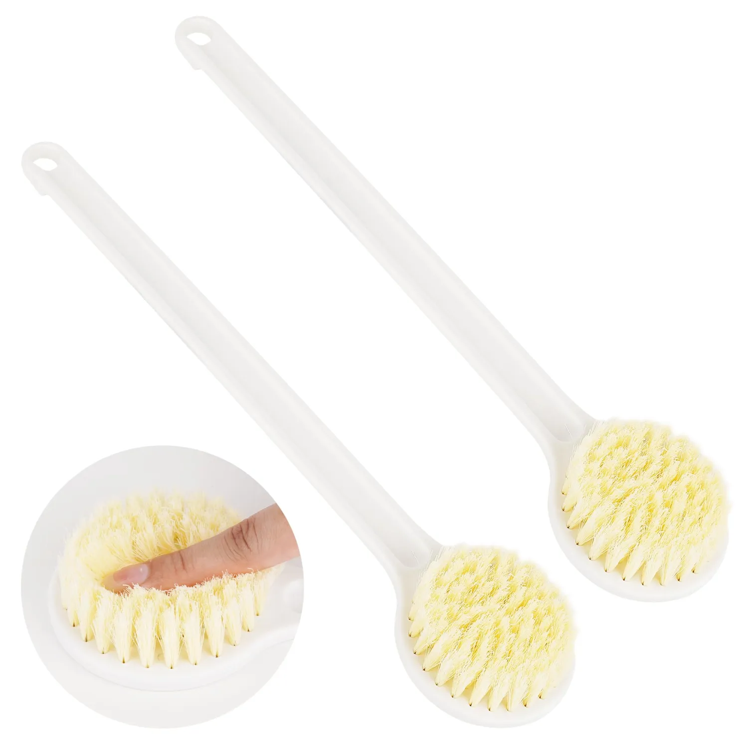 2 Pack Long Handle Bath Brush for Shower, Soft Body Brush for Dry Brushing and Wet Scrubbing, Back Scrubber for Showering, Shower Brush for Body Exfoliation (White, 13.8 Inch)