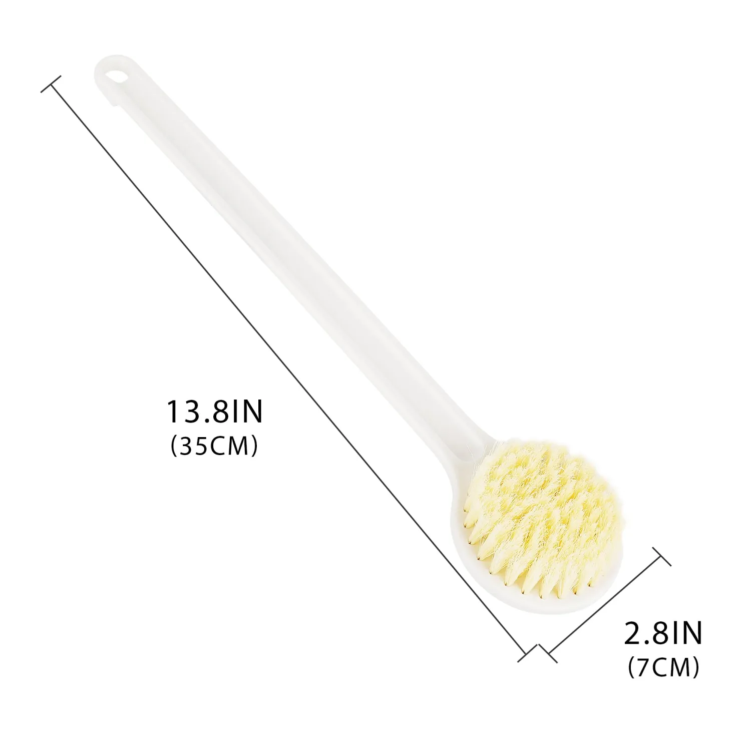 2 Pack Long Handle Bath Brush for Shower, Soft Body Brush for Dry Brushing and Wet Scrubbing, Back Scrubber for Showering, Shower Brush for Body Exfoliation (White, 13.8 Inch)