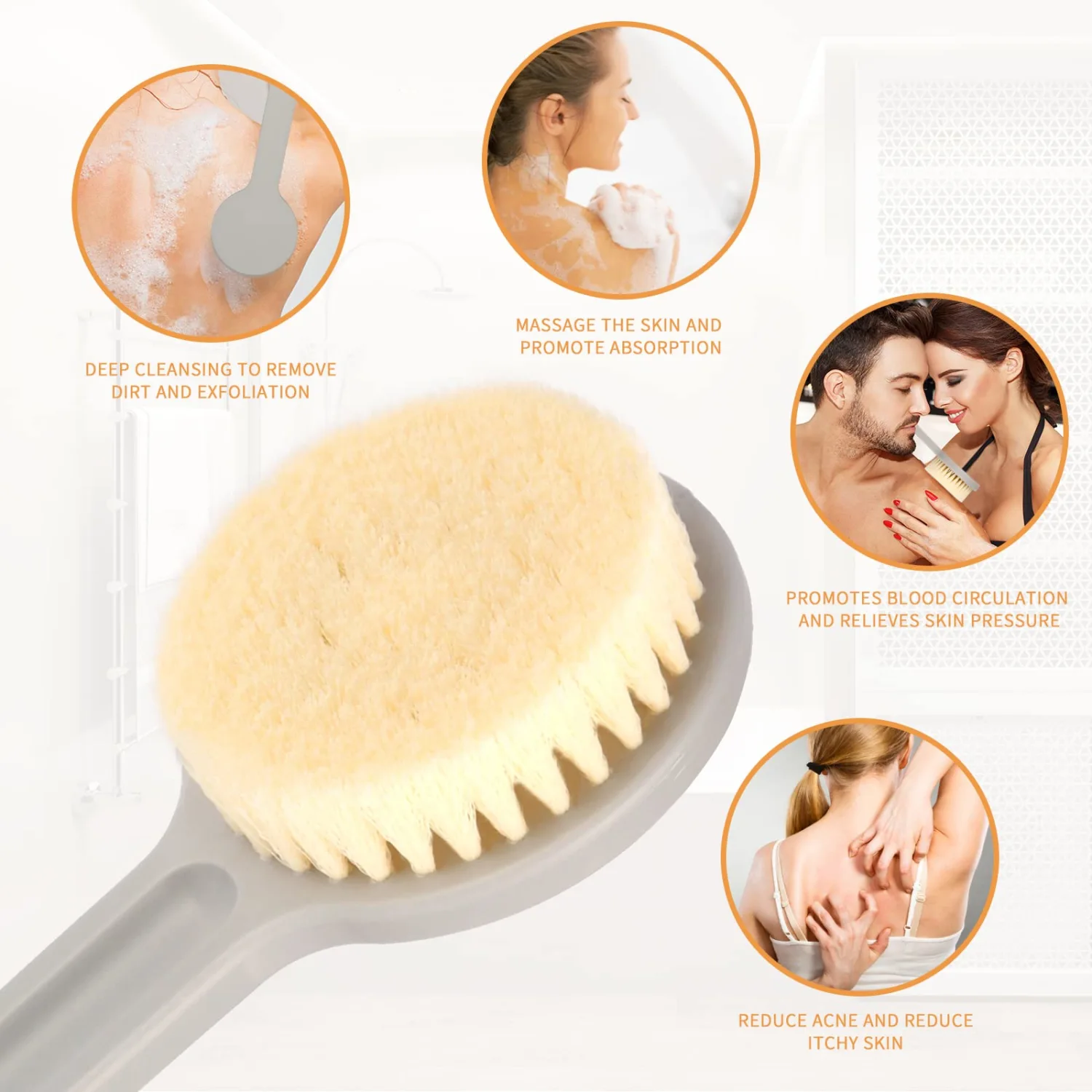 Shower Brush with Soft Bristles, Long Handled Back Bcrubber for Shower,Body Exfoliator for Bath or Dry Brushing, for Men Women Elderly