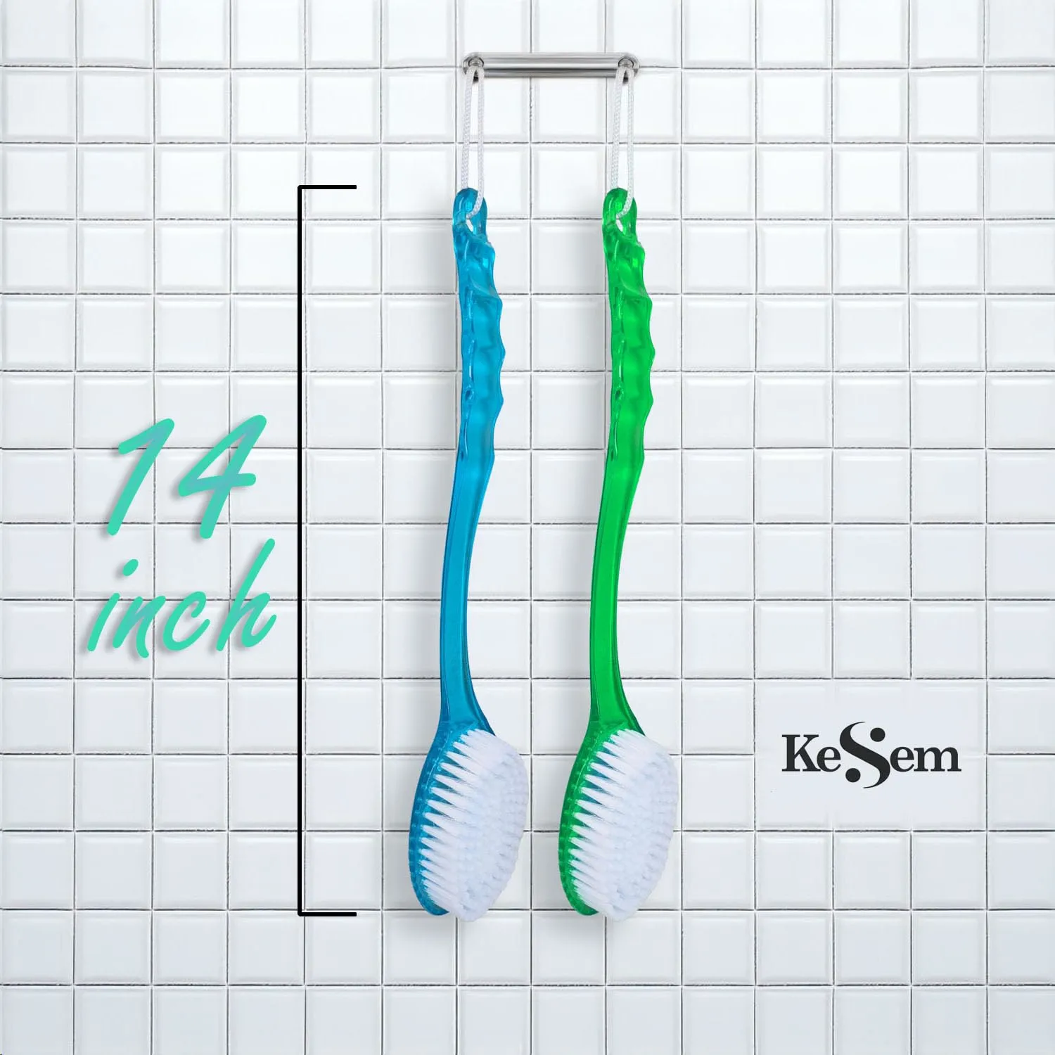 2 Pack Back Scrubber Shower Brush with 14 inch Long Handle, Soft Bristles Full Body Skin Exfoliator for Bath Wet or Dry Brush for Men & Women (14")