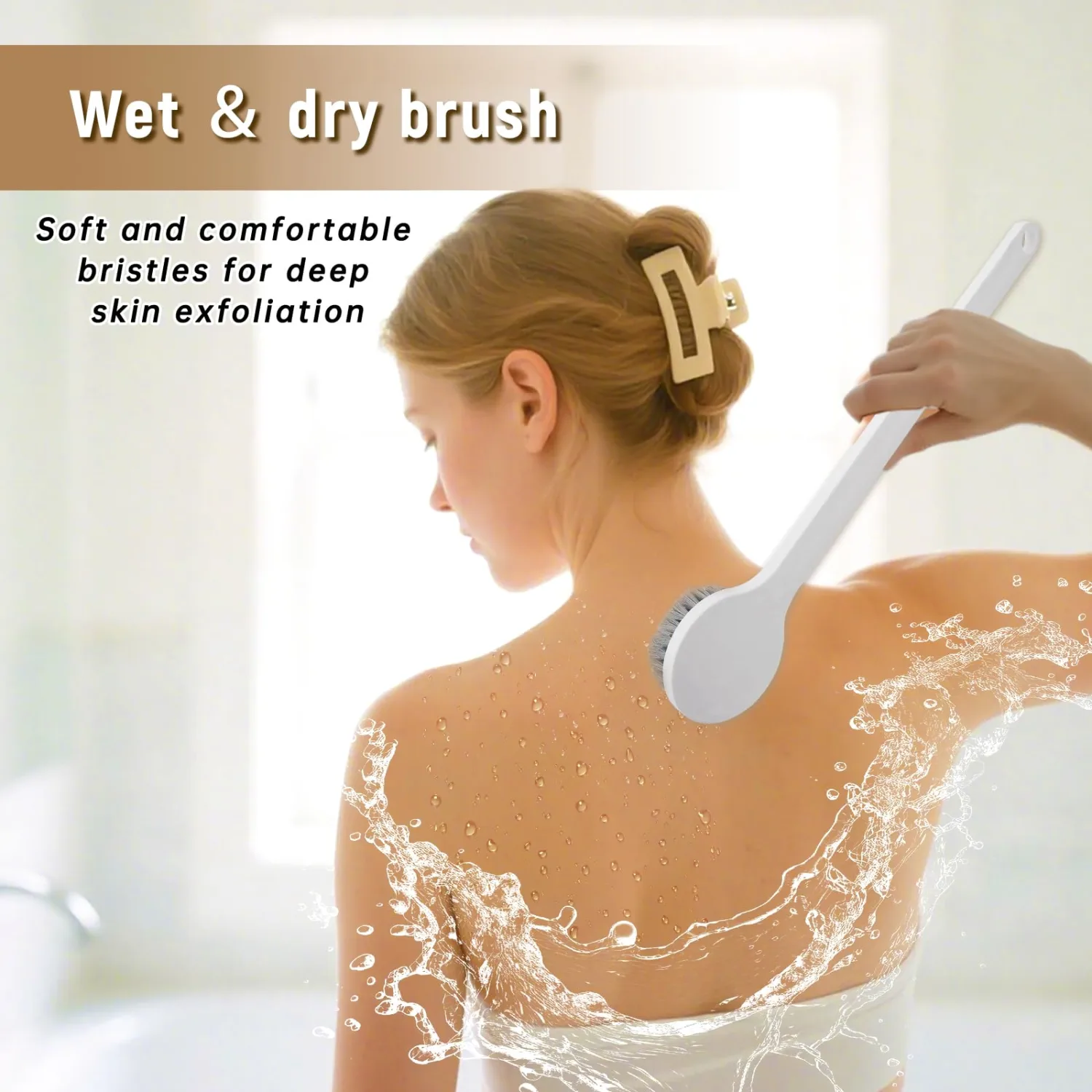 Shower Brush with Soft Nylon Bristles, Long Handle Shower Bath Brush, Back Scrubber for Shower, Body Exfoliator for Wet or Dry Brushing (2 pcs)