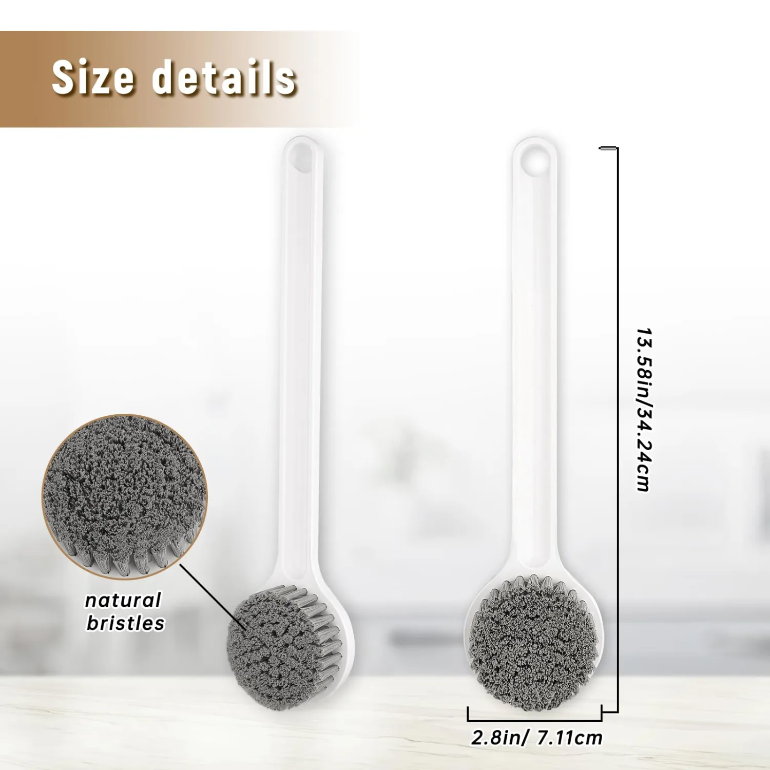 Shower Brush with Soft Nylon Bristles, Long Handle Shower Bath Brush, Back Scrubber for Shower, Body Exfoliator for Wet or Dry Brushing (2 pcs)