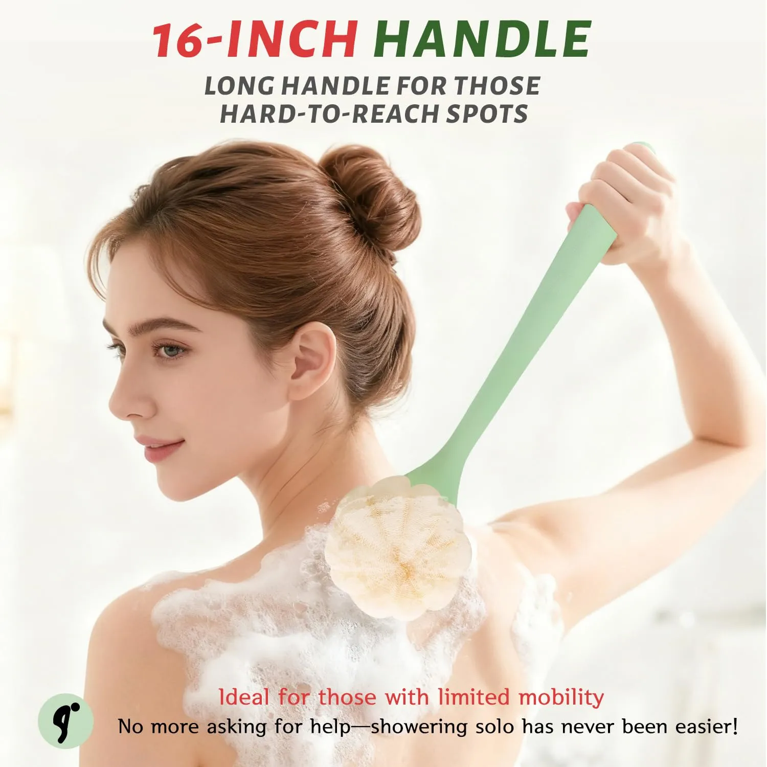 2 Pack Double-Sided Back Bath Brush,16" Curved Long Handle Back Scrubber for Shower with Soft Bristles and Loofah,Body & Back-Cleaning Helper Scrubber Wet or Dry for Men and Women-Green+Pink