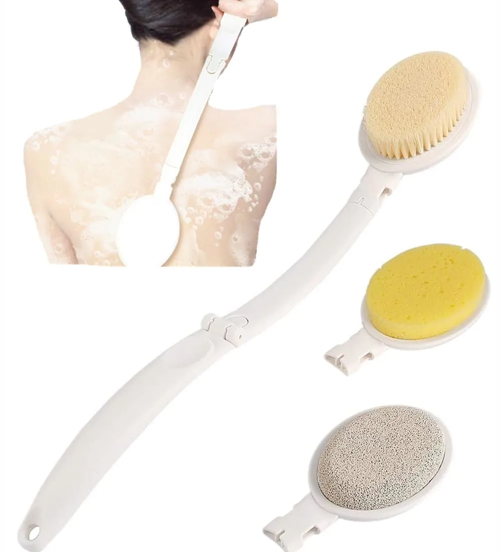 3 in 1 Bath Brush Set, Extra Long Handle Foldable Body Bath Brush for Women, Men, exfoliating or Skin Brush