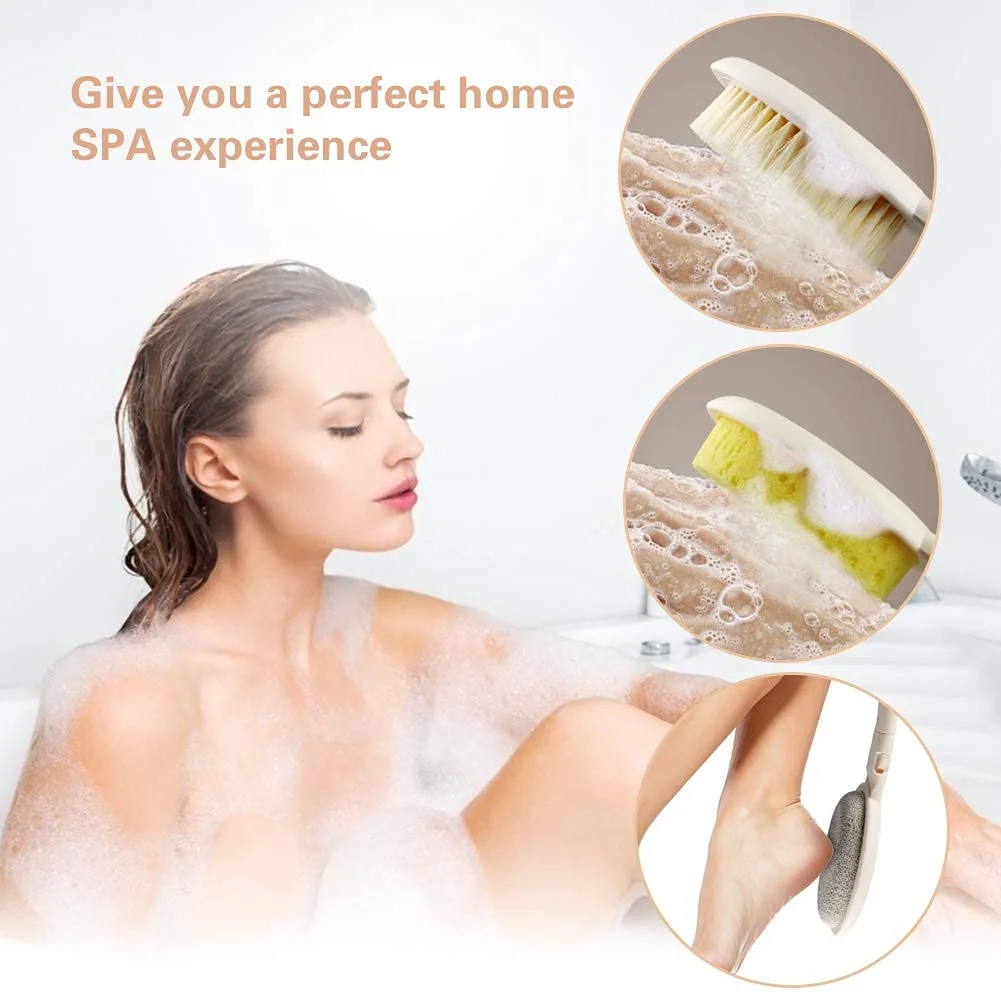 3 in 1 Bath Brush Set, Extra Long Handle Foldable Body Bath Brush for Women, Men, exfoliating or Skin Brush