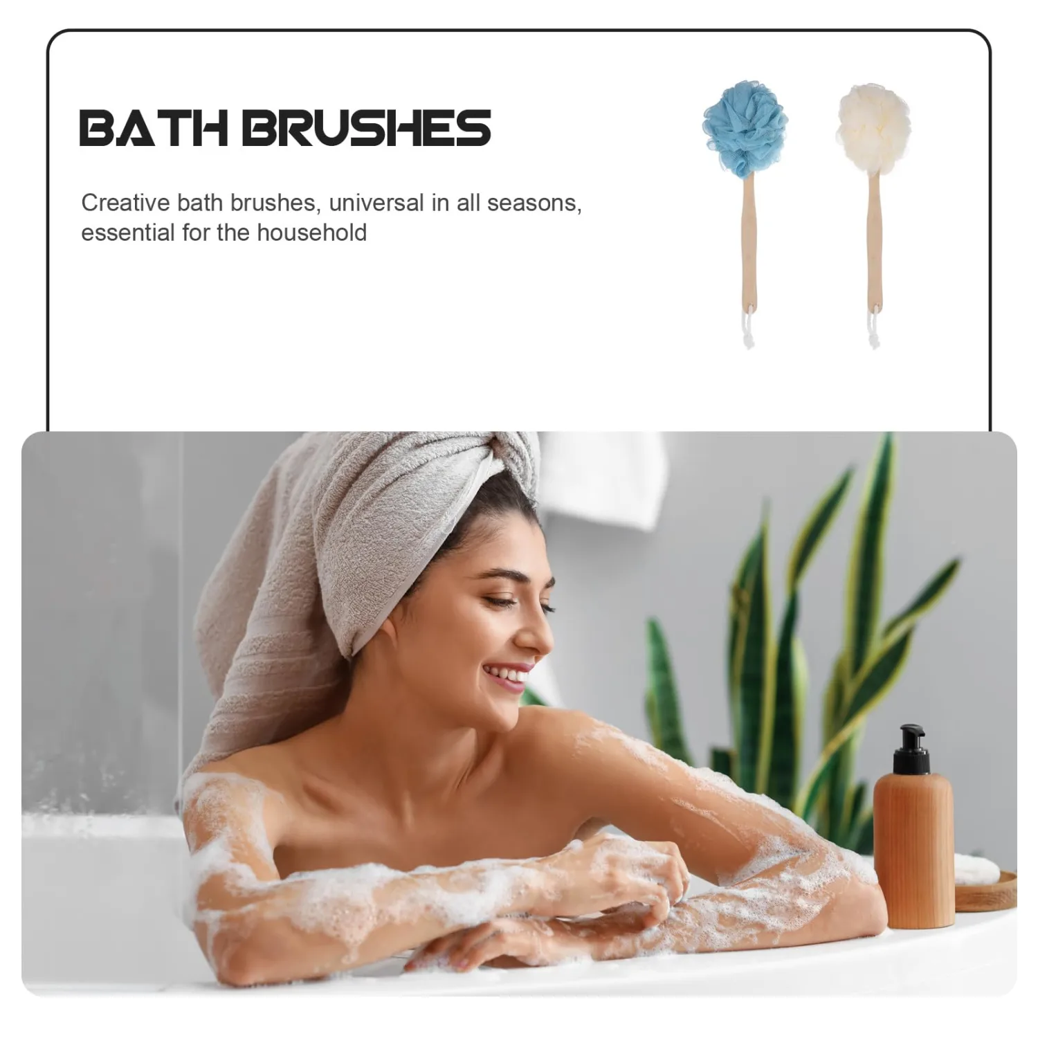 TEHAUX 2Pcs Long Handle Bathing Flowers Brush Back Scrubber Exfoliating Shower Body Brush for Showering and Bathing