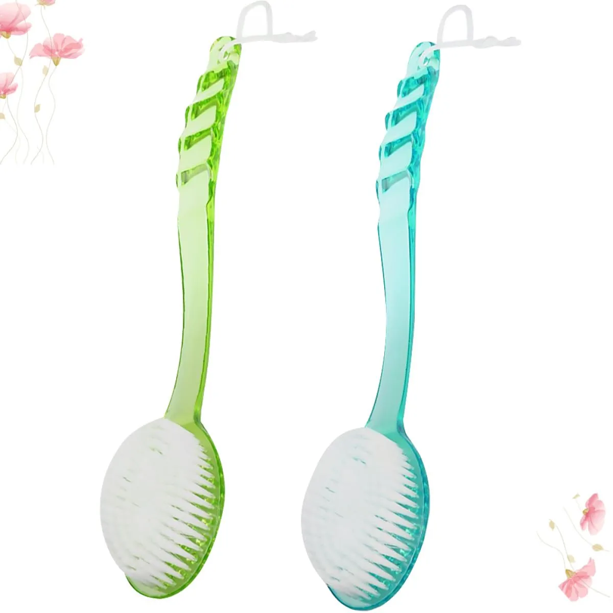 PRETYZOOM 2pcs Long Handle Bath Brush Set with Soft Bristles, Exfoliating Back Scrubber for Shower and Bathroom Use, Blue and Green Bathing Accessories