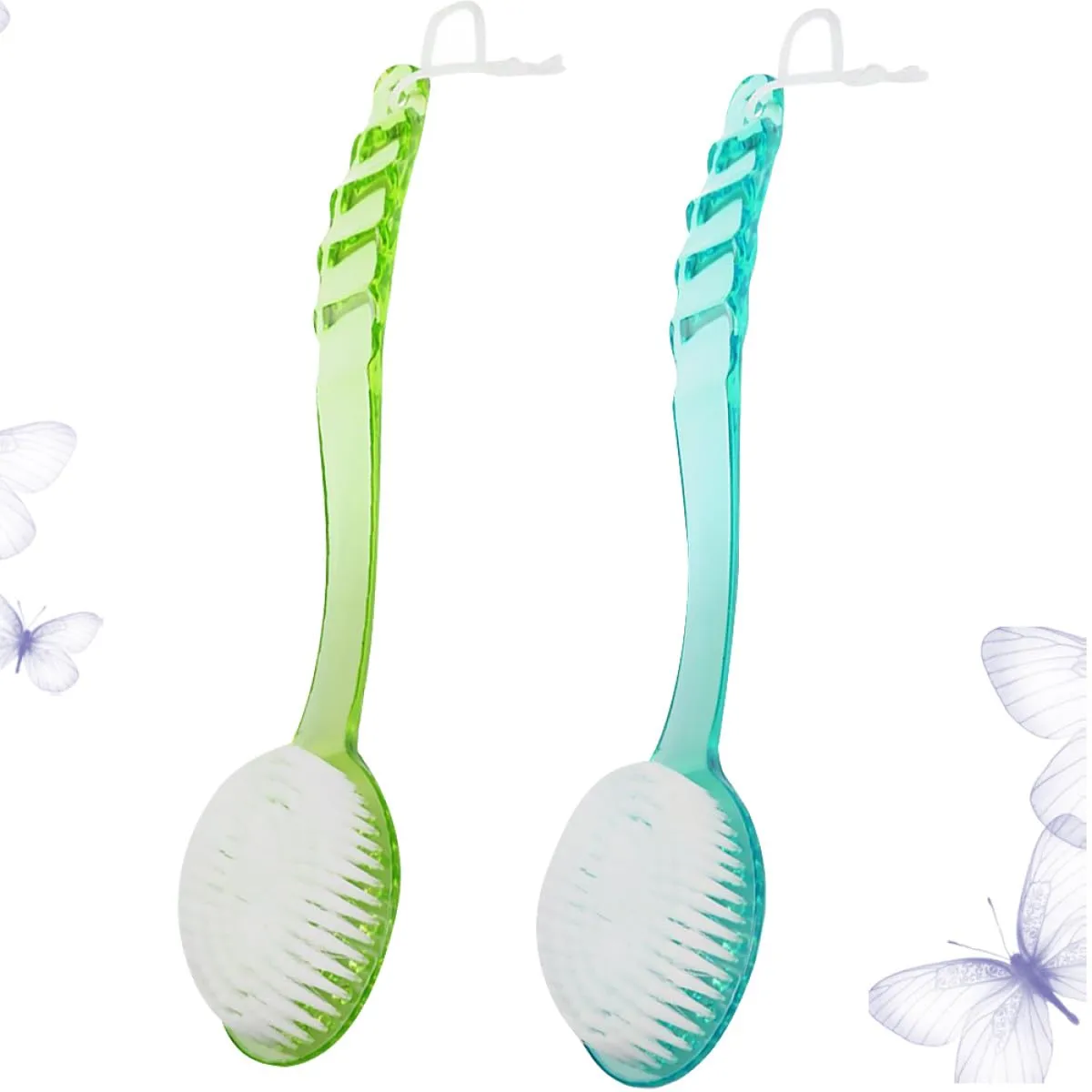 PRETYZOOM 2pcs Long Handle Bath Brush Set with Soft Bristles, Exfoliating Back Scrubber for Shower and Bathroom Use, Blue and Green Bathing Accessories