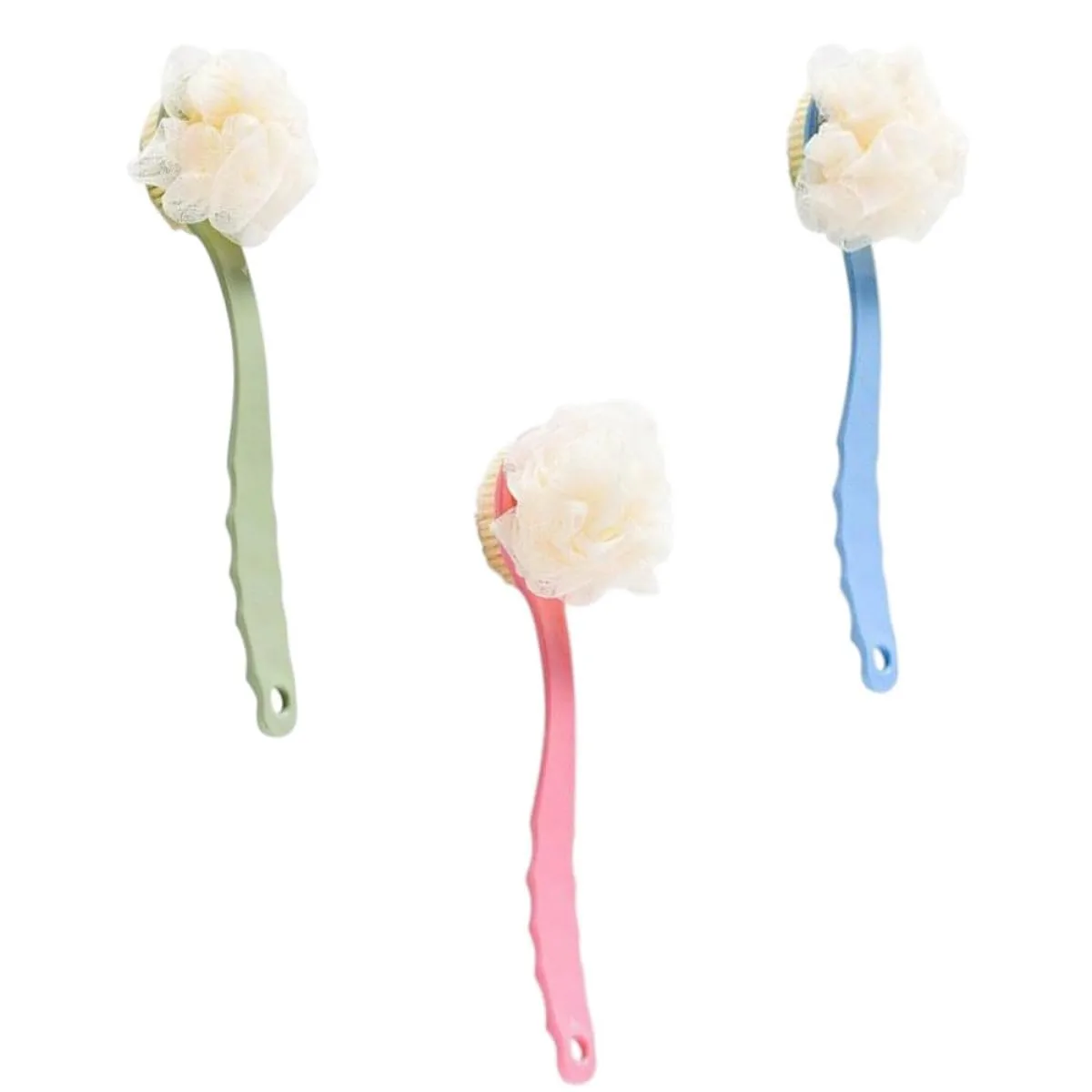VICASKY 3pcs Long Handle Bath Brush Set with Body Scrubbing Sponge, Multi- Scrubber for Exfoliating and Deep Cleaning, Suitable for Shower and Bathing Use Random Color