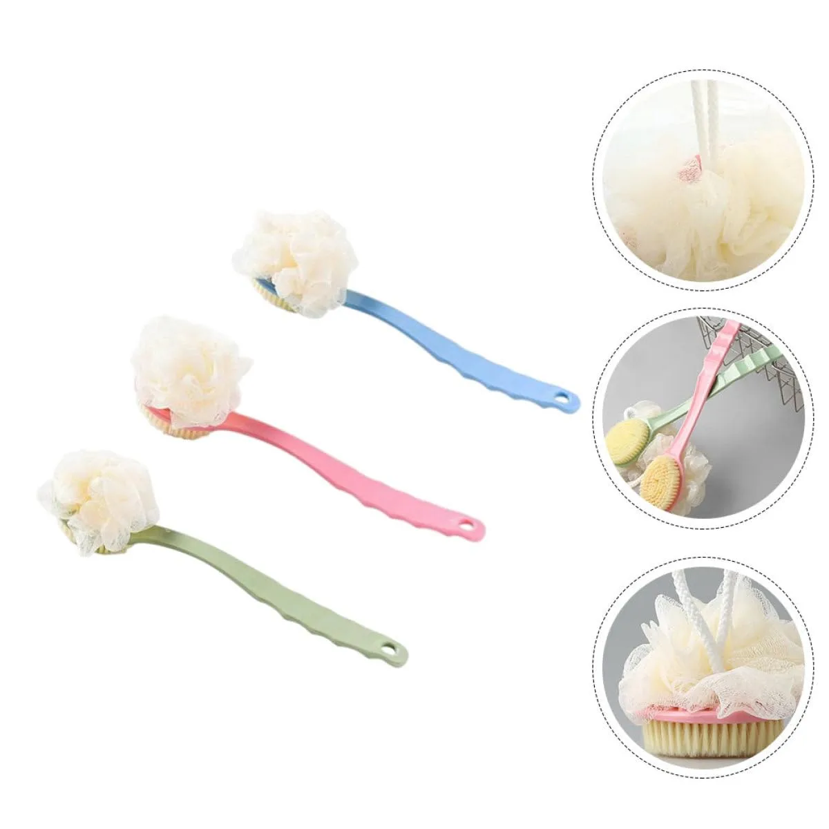 VICASKY 3pcs Long Handle Bath Brush Set with Body Scrubbing Sponge, Multi- Scrubber for Exfoliating and Deep Cleaning, Suitable for Shower and Bathing Use Random Color