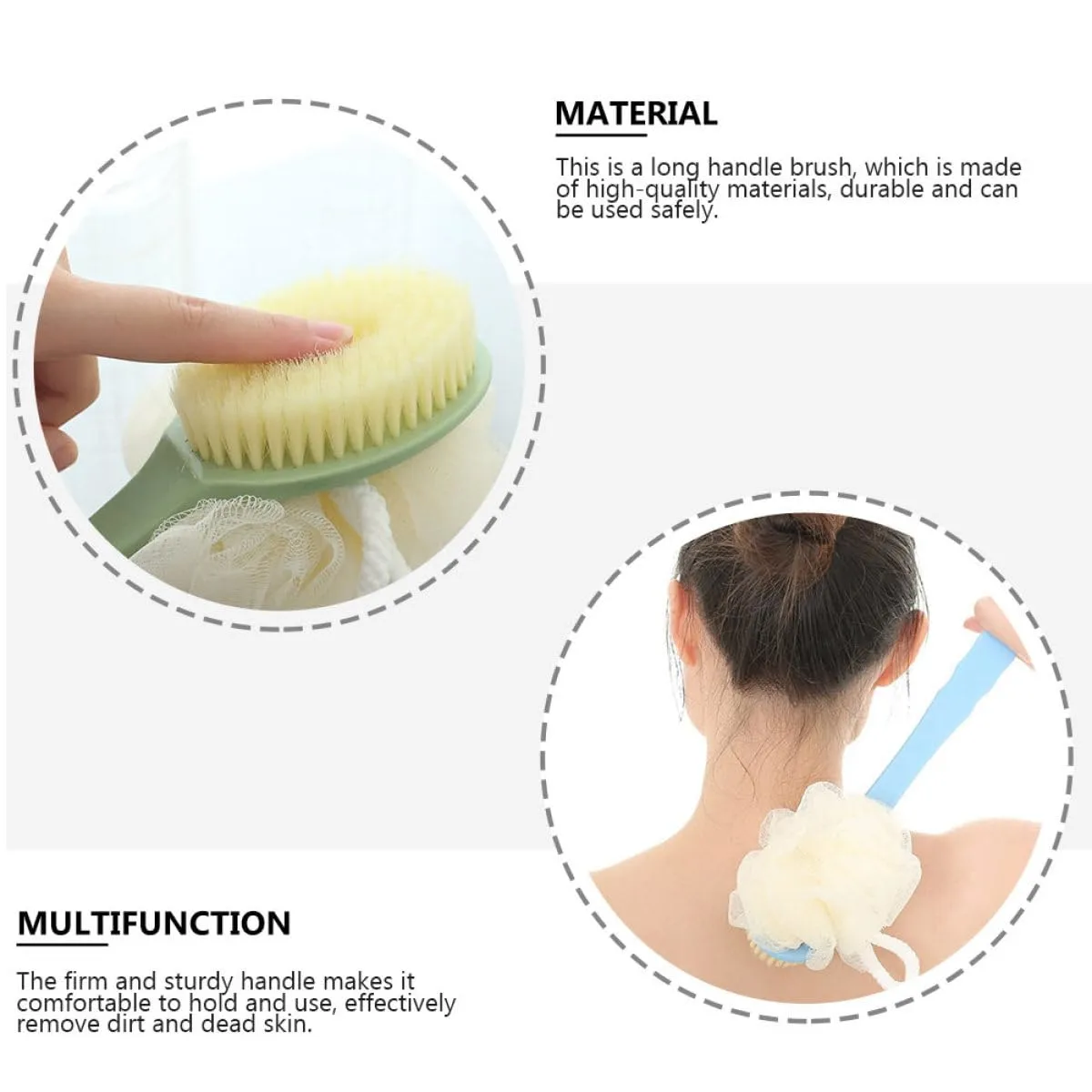 3Pcs Long Handle Bath Brush and Back Scrubbing Sponge Set with Soft Bristles for Exfoliating and Deep Cleaning in Shower, Suitable for Men and Women Bathing Care