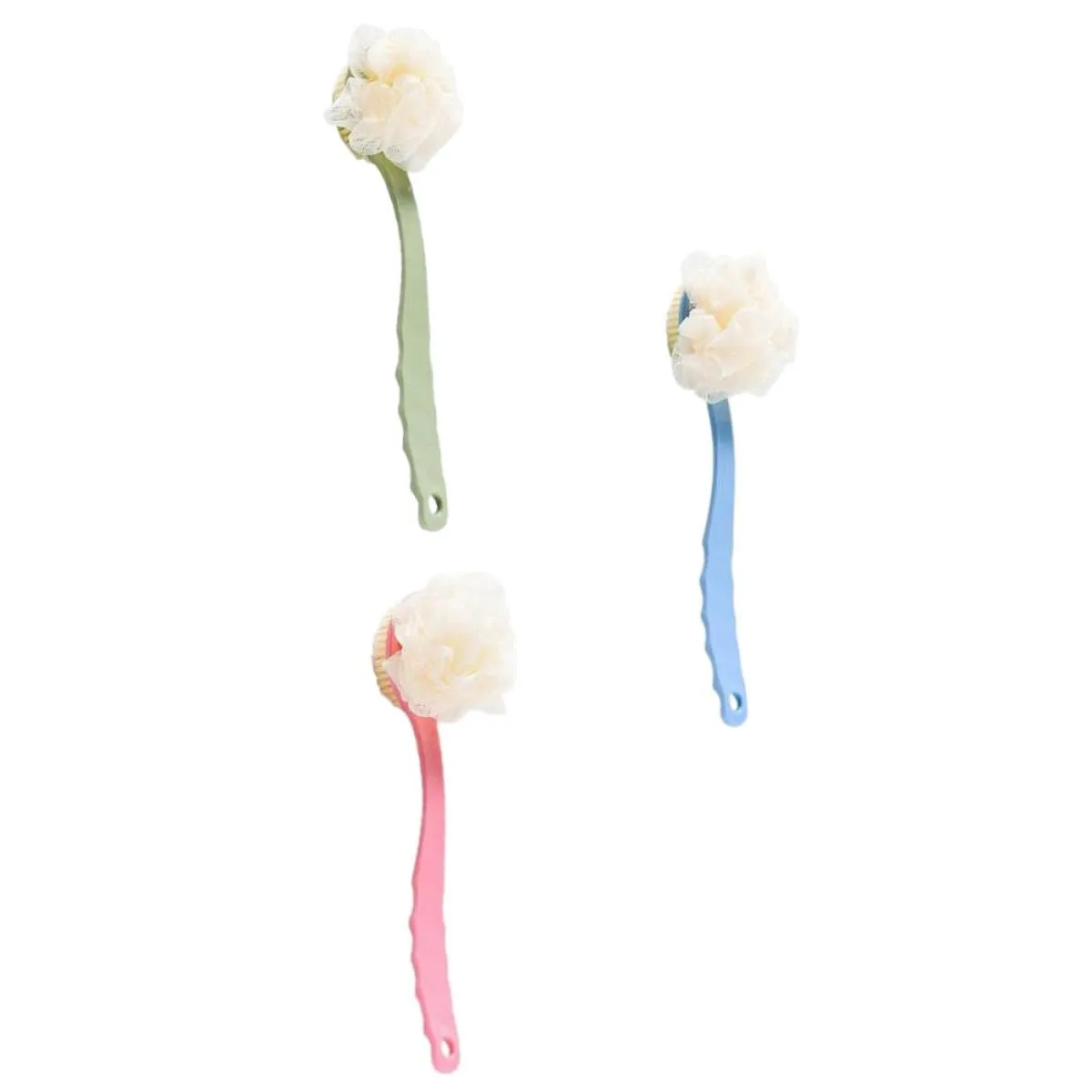 NOLITOY 3pcs Long Handle Bath Brush Set with Exfoliating Sponge, Back Scrubber for Shower and Bathing, Multi-Color Cleaning Tools for Men and Women Random Color
