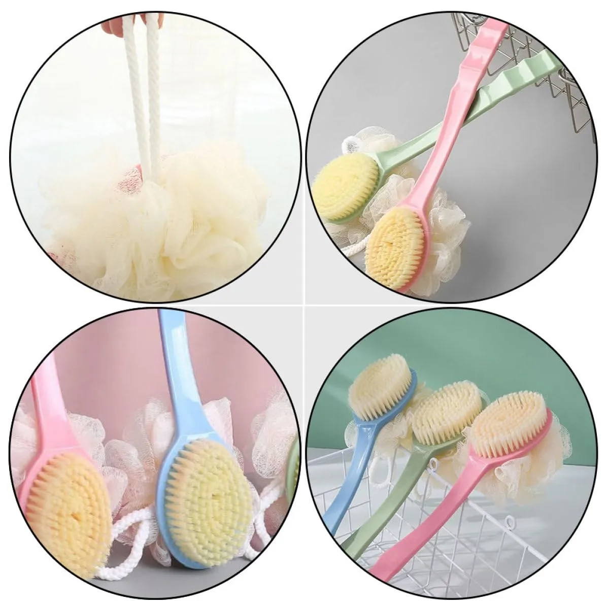 TOYANDONA 3pcs Long Handle Bath Brush and Cleaning Scrubber Set, Soft Bristle Body Brush for Exfoliating and Back Scrubbing, Multipurpose Shower Bath Tool for Men and Women Random Color