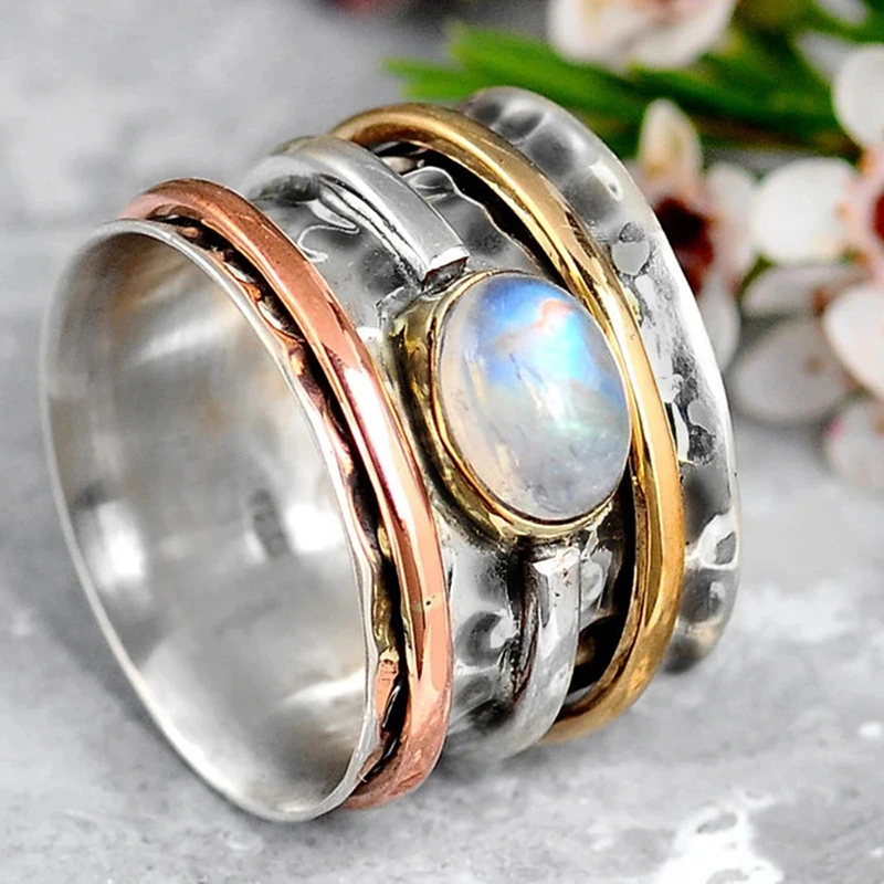 Casual And Versatile Retro Glossy Moonstone Ring