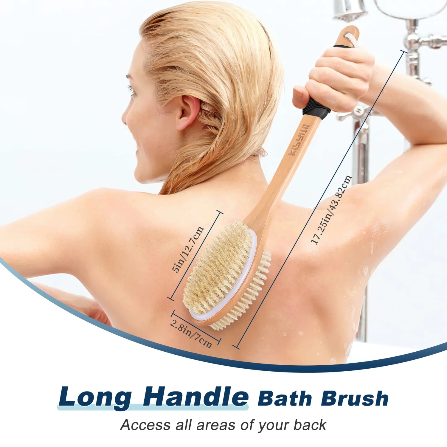 Long Handle Ergonomically Back Scrubber/Brush for Shower, Double Sided Exfoliating Body Scrubber for Women and Men (Black)