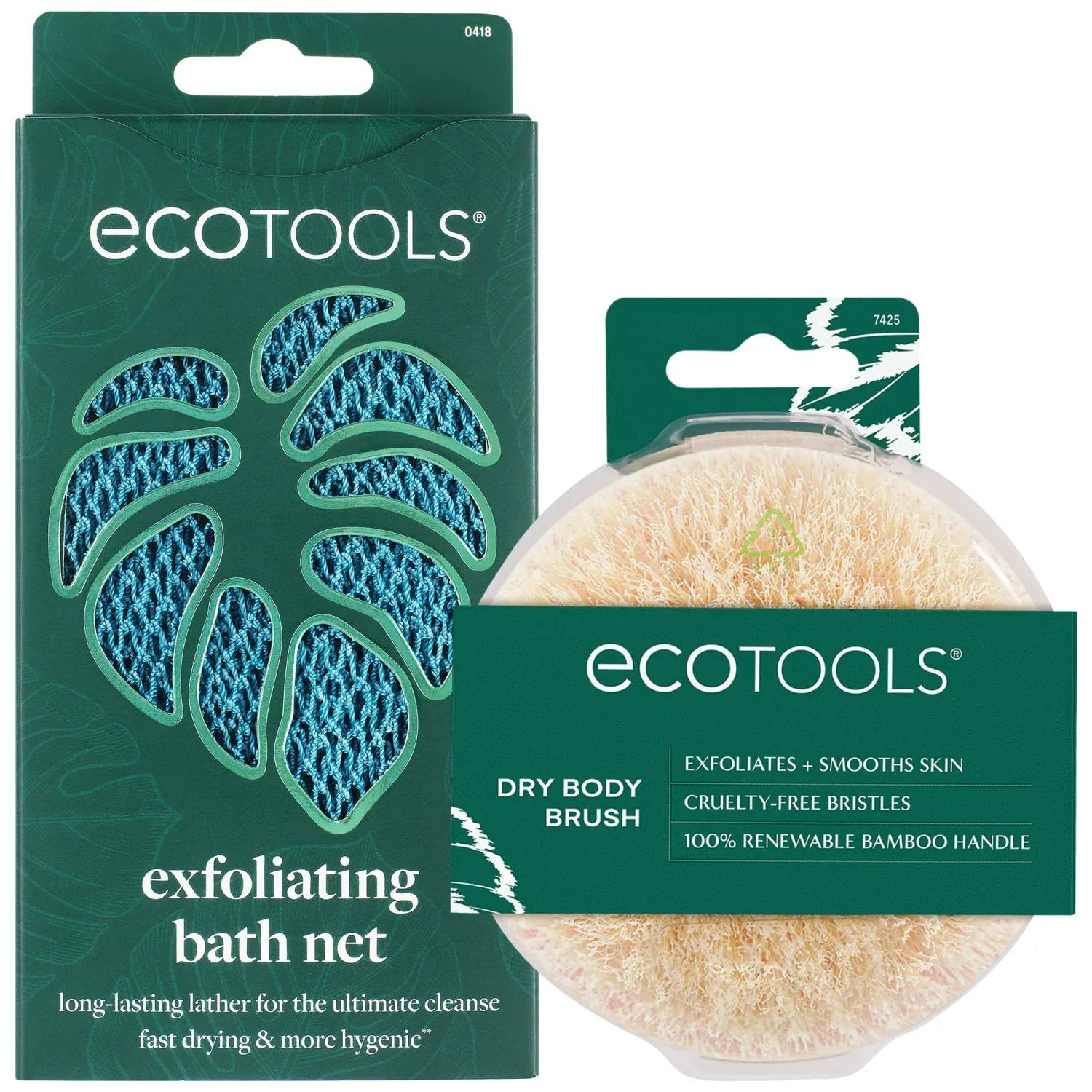 EcoTools Dry Body Brush for Circulation, Dead Skin Removal + Exfoliating Body Scrubber Bath Net, Inspired by The African Net Sponge, Self-Care Gifts, Natural Beige