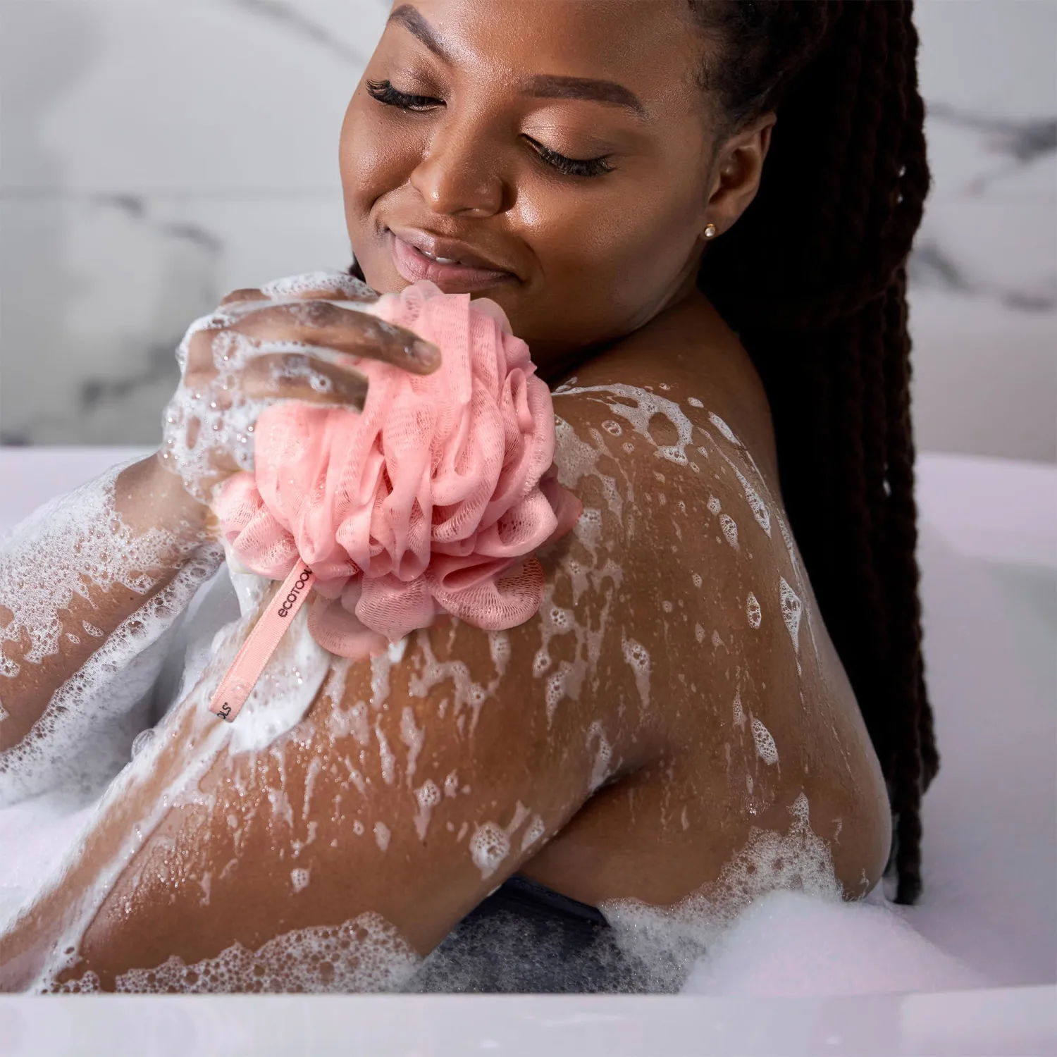 EcoTools Dry Body Brush for Circulation, Dead Skin Removal + Pink Delicate EcoPouf Made with Recycled Netting for Cleansing & Exfoliating Sensitive Skin, Self-Care Gifts