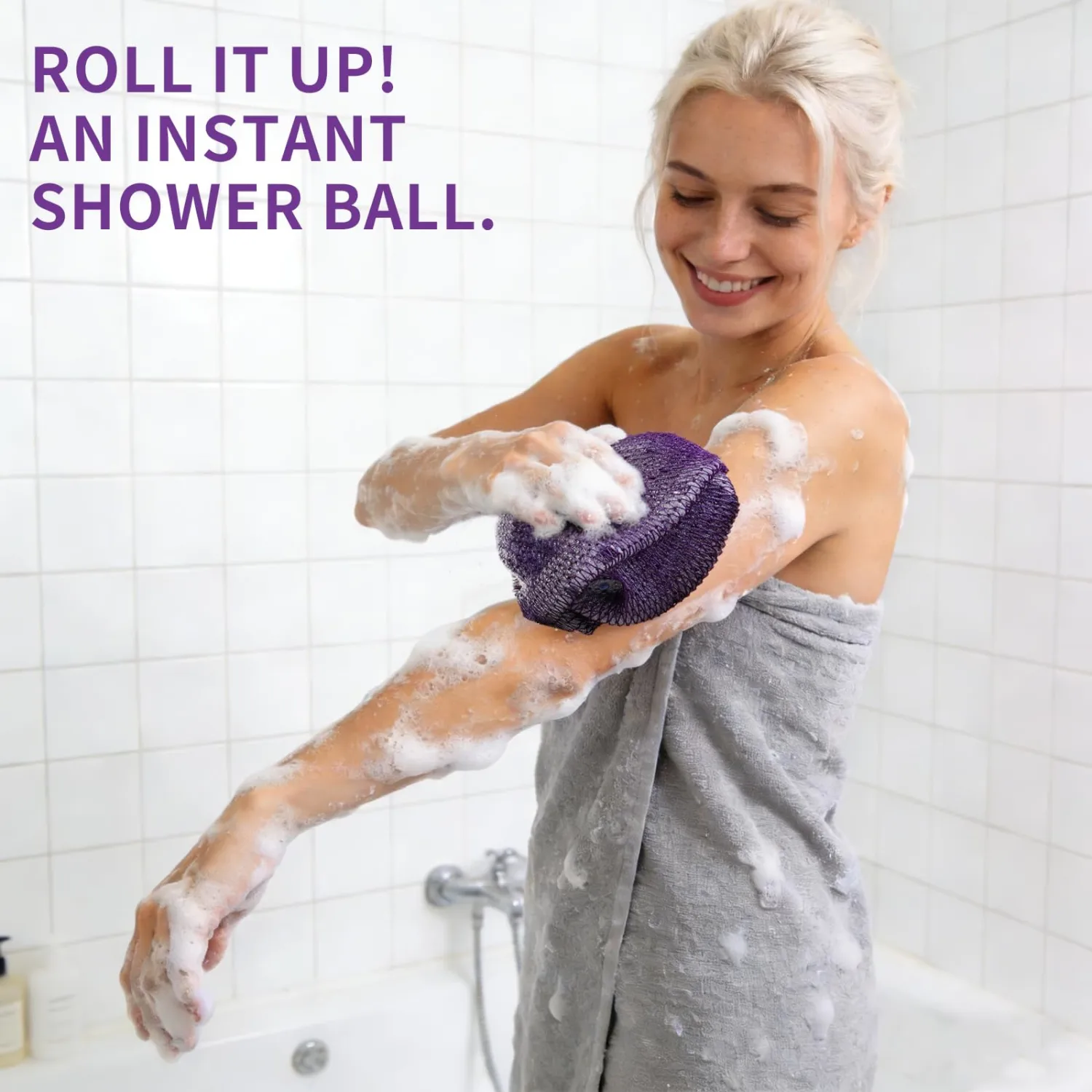 African Net Sponge 3 Pieces, Authentic Exfoliating Body Scrubber for Back & All Skin Types, Bath Sponge for Face & Body with Gentle Deep Cleansing (Purple, Yellow, Black)