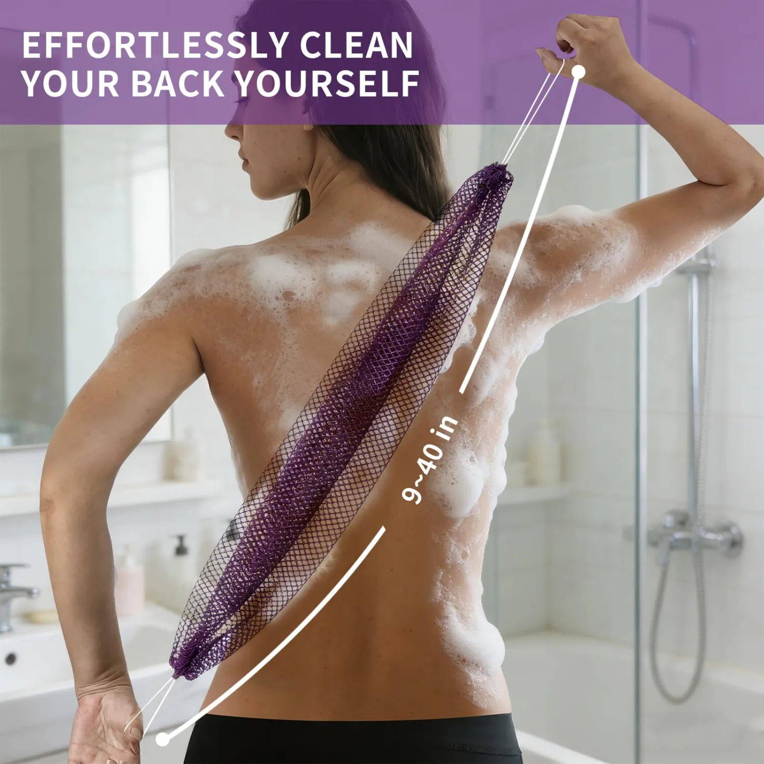 African Net Sponge 3 Pieces, Authentic Exfoliating Body Scrubber for Back & All Skin Types, Bath Sponge for Face & Body with Gentle Deep Cleansing (Purple, Yellow, Black)