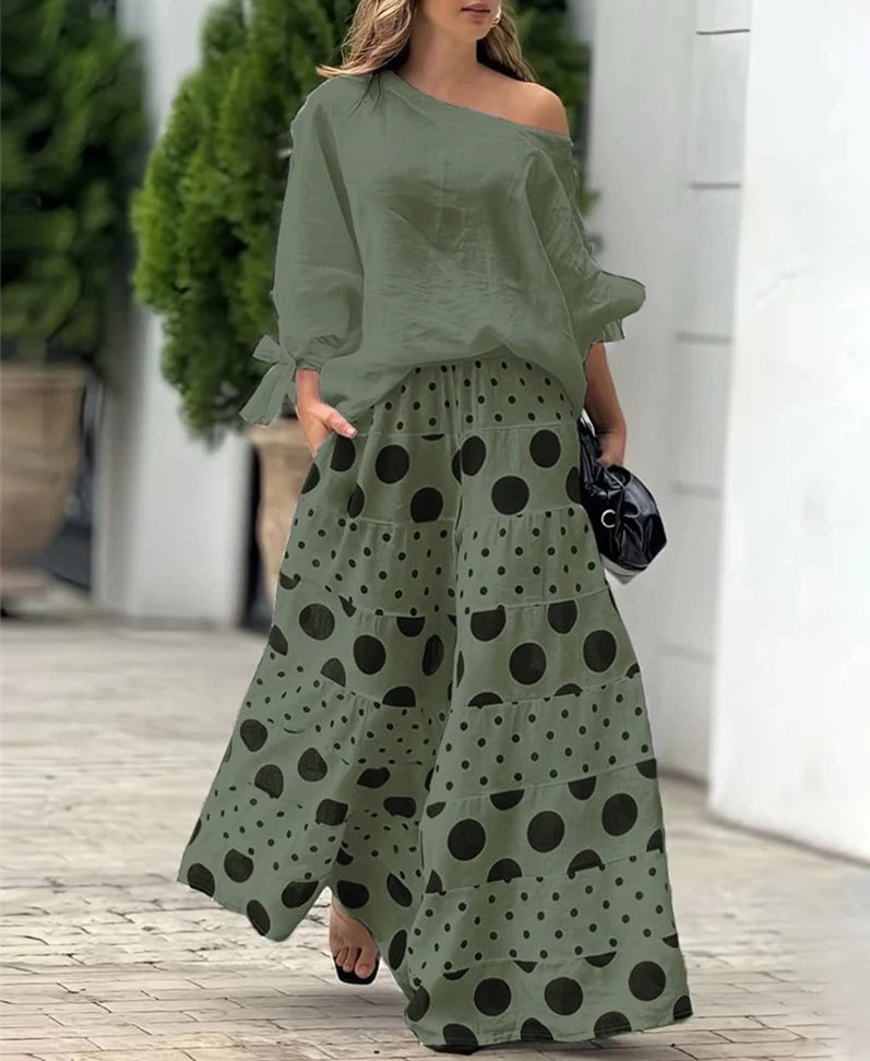 Women's Casual Print Top Pants Fashion Suit
