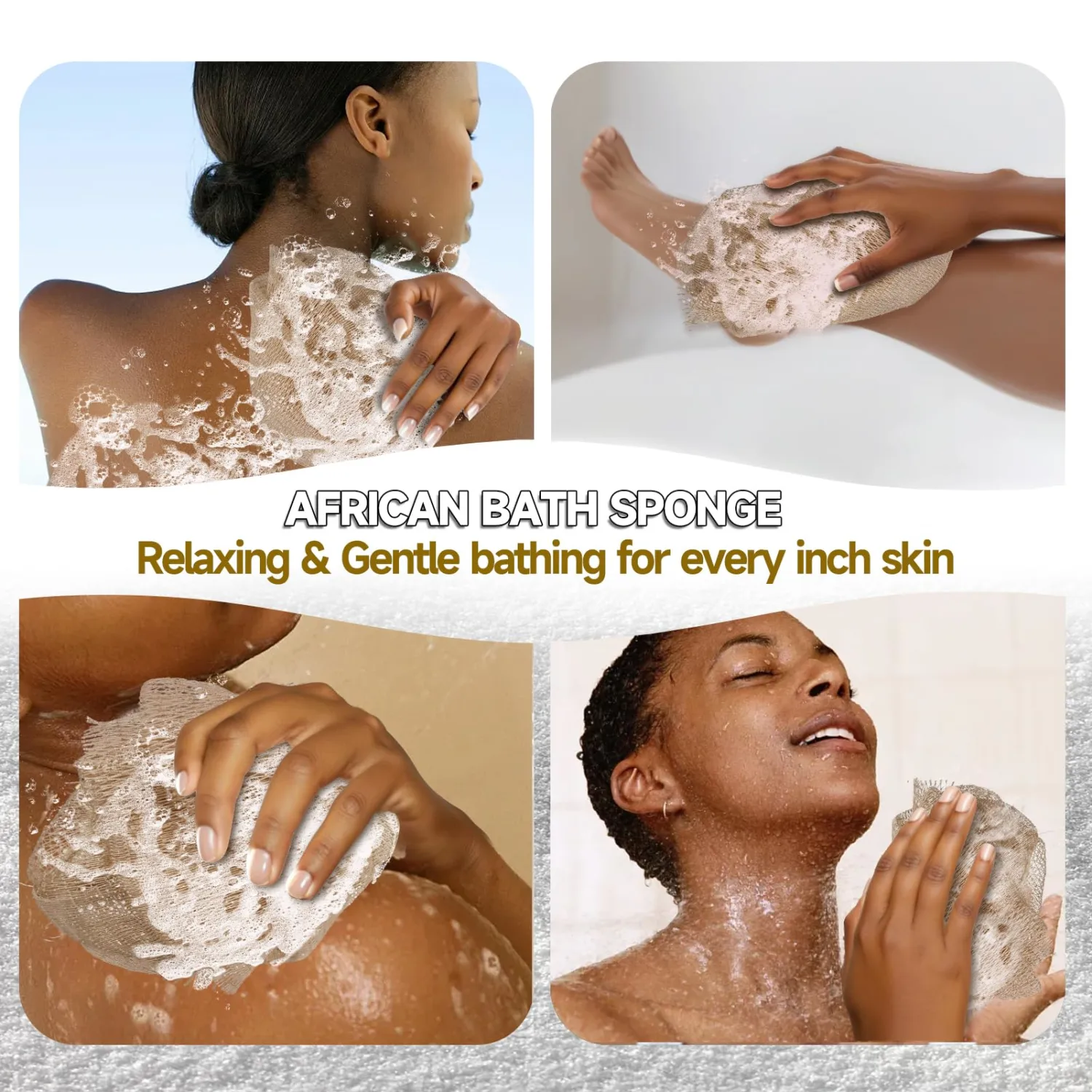 SubSahara Authentic African Net Sponge - 2 Pack Exfoliating Bath & Shower Loofah Sponge for Body & Face, Gentle Scrubber for All Skin Types, Travel, Durable (Linen & Brown)