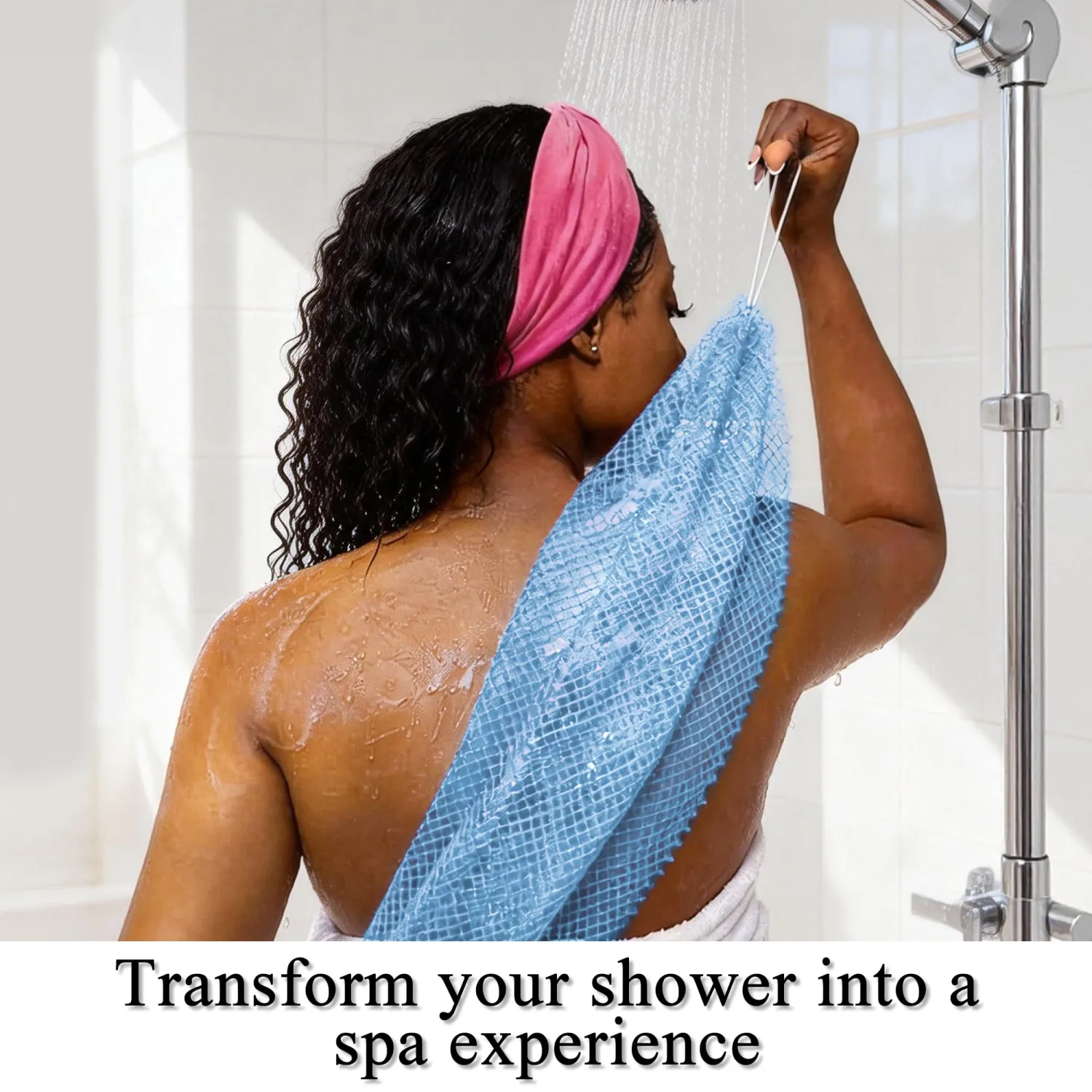 SubSahara Authentic African Net Sponge - 2 Pack Exfoliating Bath & Shower Loofah Sponge for Body & Face, Gentle Scrubber for All Skin Types, Travel, Durable (Linen & Sky Blue)