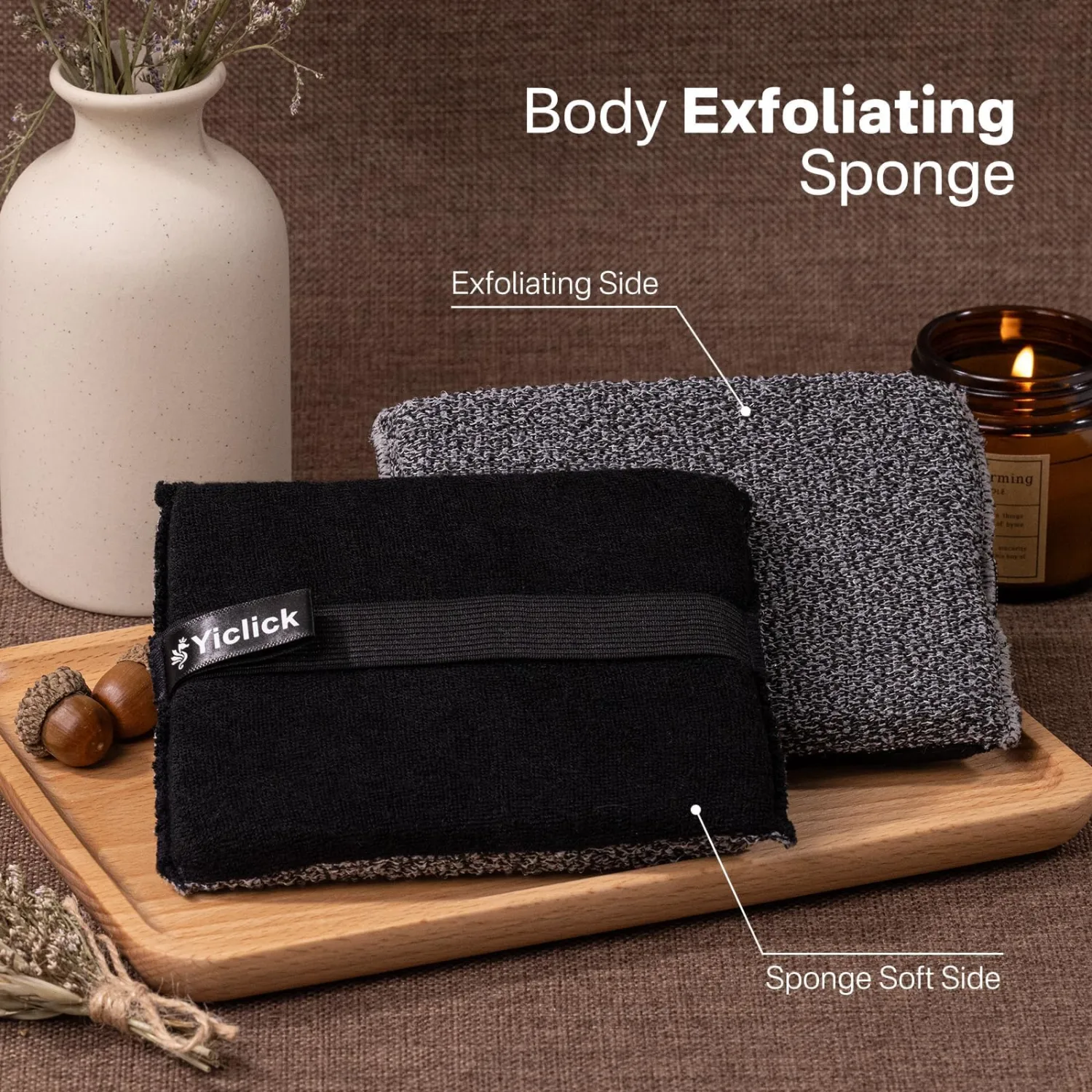 Yiclick Exfoliating Body Scrubber (2 Pack), Body Exfoliator Scrubber, Exfoliating Sponge for Shower Bath, Shower Loofah Luffa Lufa with Handle for Men Women, Dead Skin Exfoliator for Body Scrub