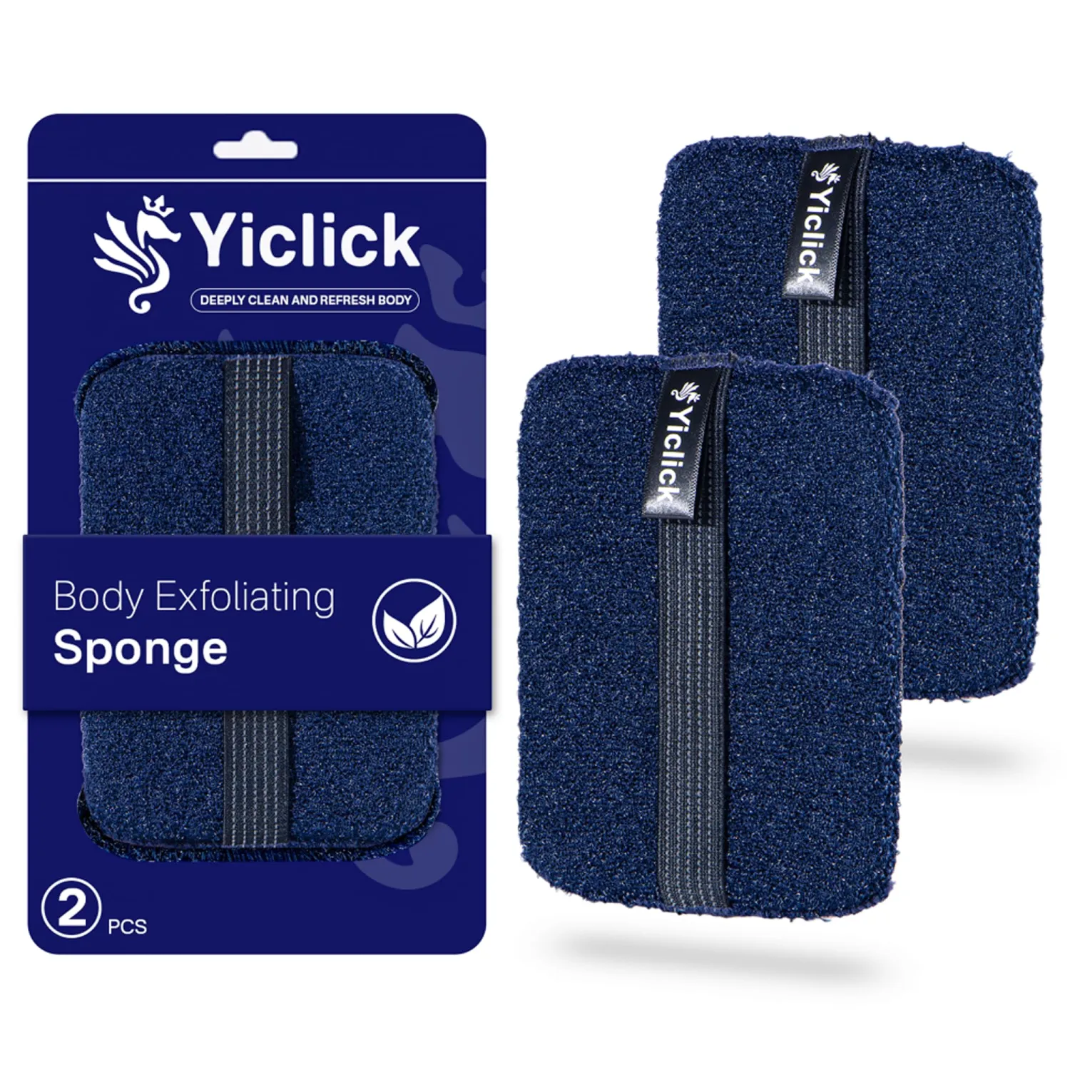 Yiclick Exfoliating Body Scrubber (2 Pack), Body Exfoliator Scrubber, Exfoliating Sponge for Shower Bath, Shower Loofah Luffa Lufa with Handle for Men Women, Dead Skin Exfoliator for Body Scrub