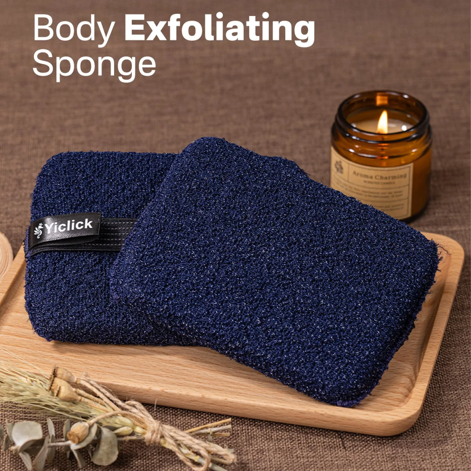 Yiclick Exfoliating Body Scrubber (2 Pack), Body Exfoliator Scrubber, Exfoliating Sponge for Shower Bath, Shower Loofah Luffa Lufa with Handle for Men Women, Dead Skin Exfoliator for Body Scrub