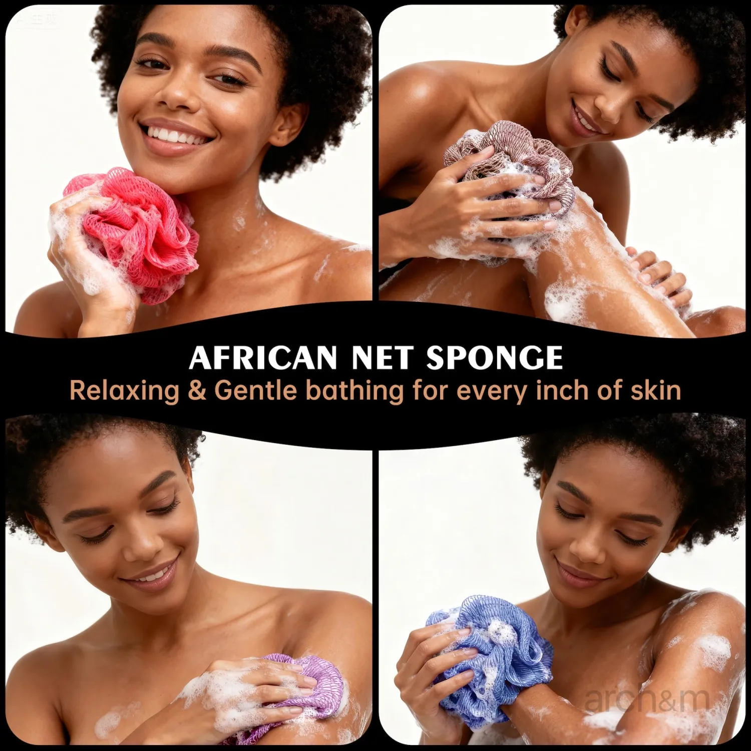 ARCH&M African Exfoliating Net Sponge - Authentic African Net Sponge with Knots for Daily Use Afroscrub Exfoliating Wash Cloths for Body Scrubber Back Scrub Exfoliator for Shower Bath Accessories