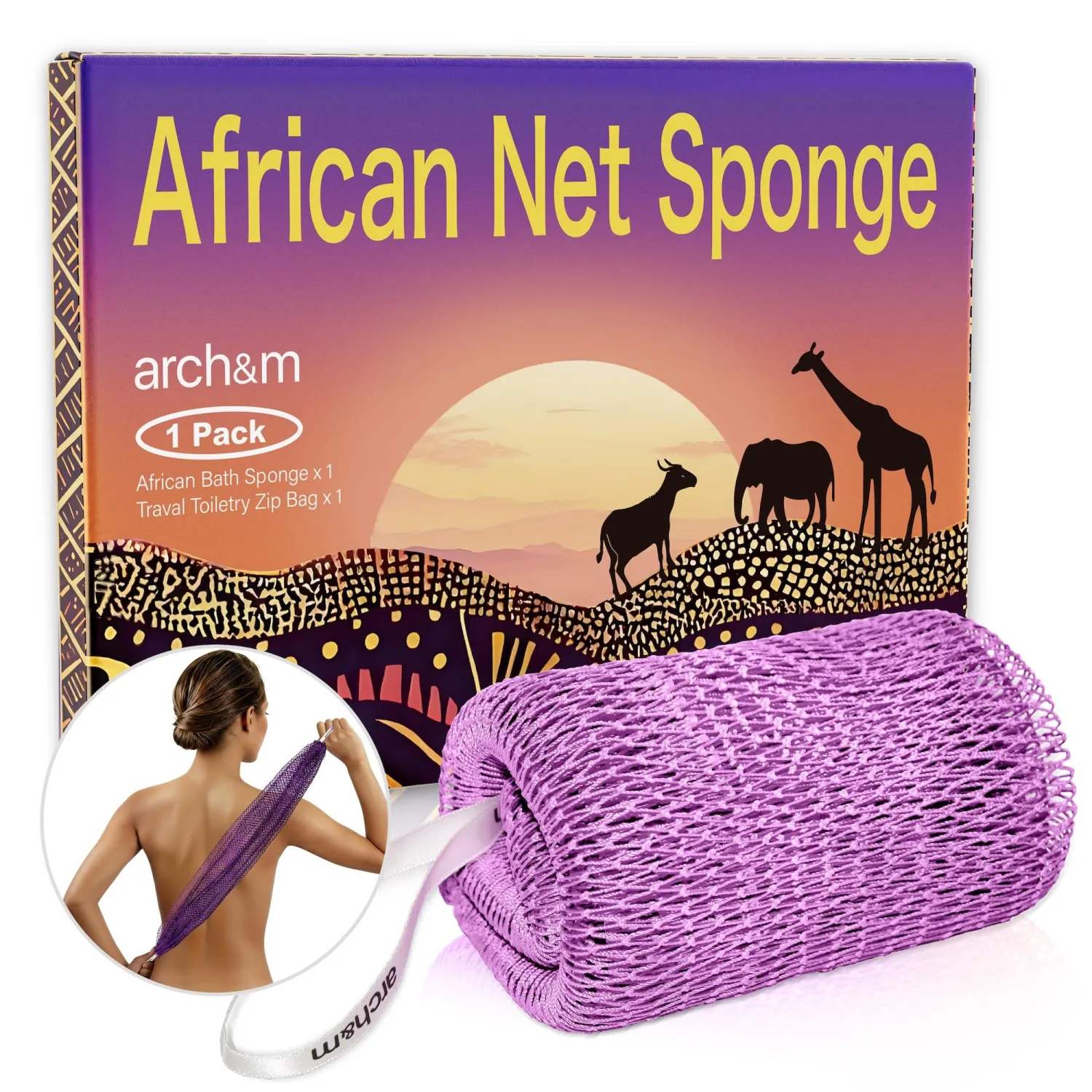 ARCH&M African Exfoliating Net Sponge - Authentic African Net Sponge with Knots for Daily Use Afroscrub Exfoliating Wash Cloths for Body Scrubber Back Scrub Exfoliator for Shower Bath Accessories