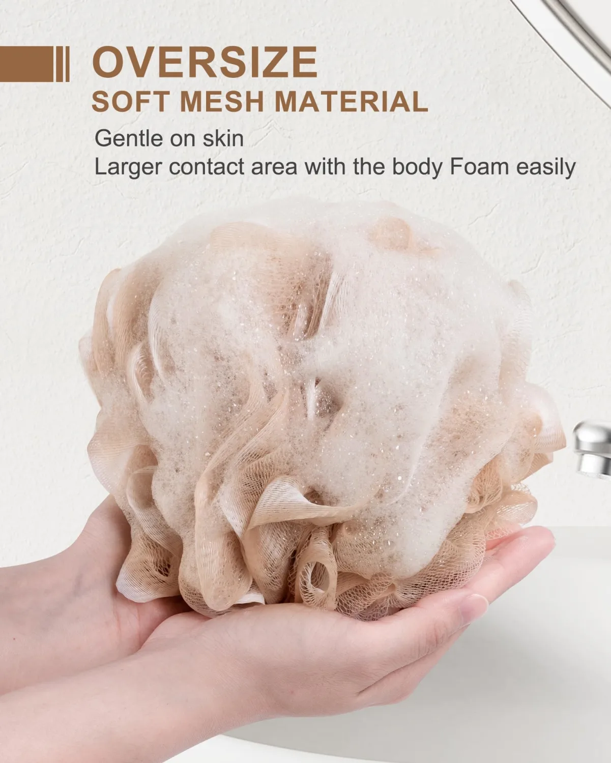 Loofah Sponge, XL Large Loofah 75g 4 Pack, Bath Sponge Soft Mesh Shower, Body Scrubber, Loofah for Men, Bath Accessories Body wash Foaming (Beige)