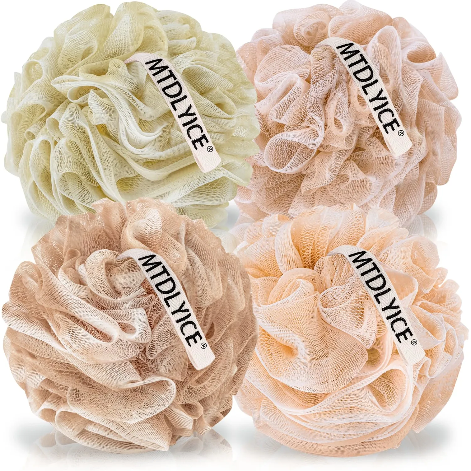 Loofah Sponge, XL Large Loofah 75g 4 Pack, Bath Sponge Soft Mesh Shower, Body Scrubber, Loofah for Men, Bath Accessories Body wash Foaming (Beige)
