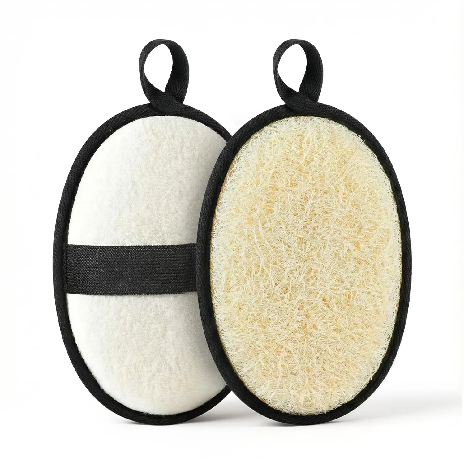 Natural Loofah for Men, 2PCS Black & White Set Egyptian Luffa Body Scrubber for Shower & Bath, Quick-Drying Exfoliating Sponge Pad for Men's Hygiene & Body Care - Travel Essentials & Gym Tool