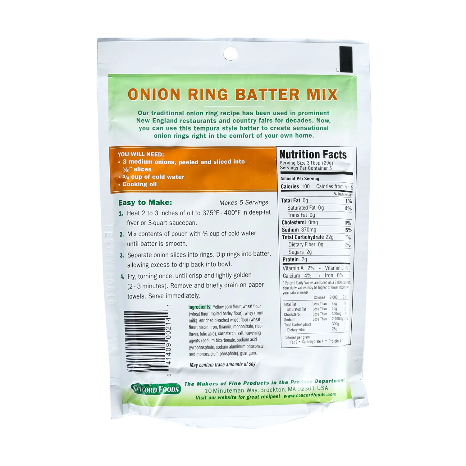 Concord Foods Onion Ring Batter Mix, 5.2-ounce pouch (5 total servings per pouch)